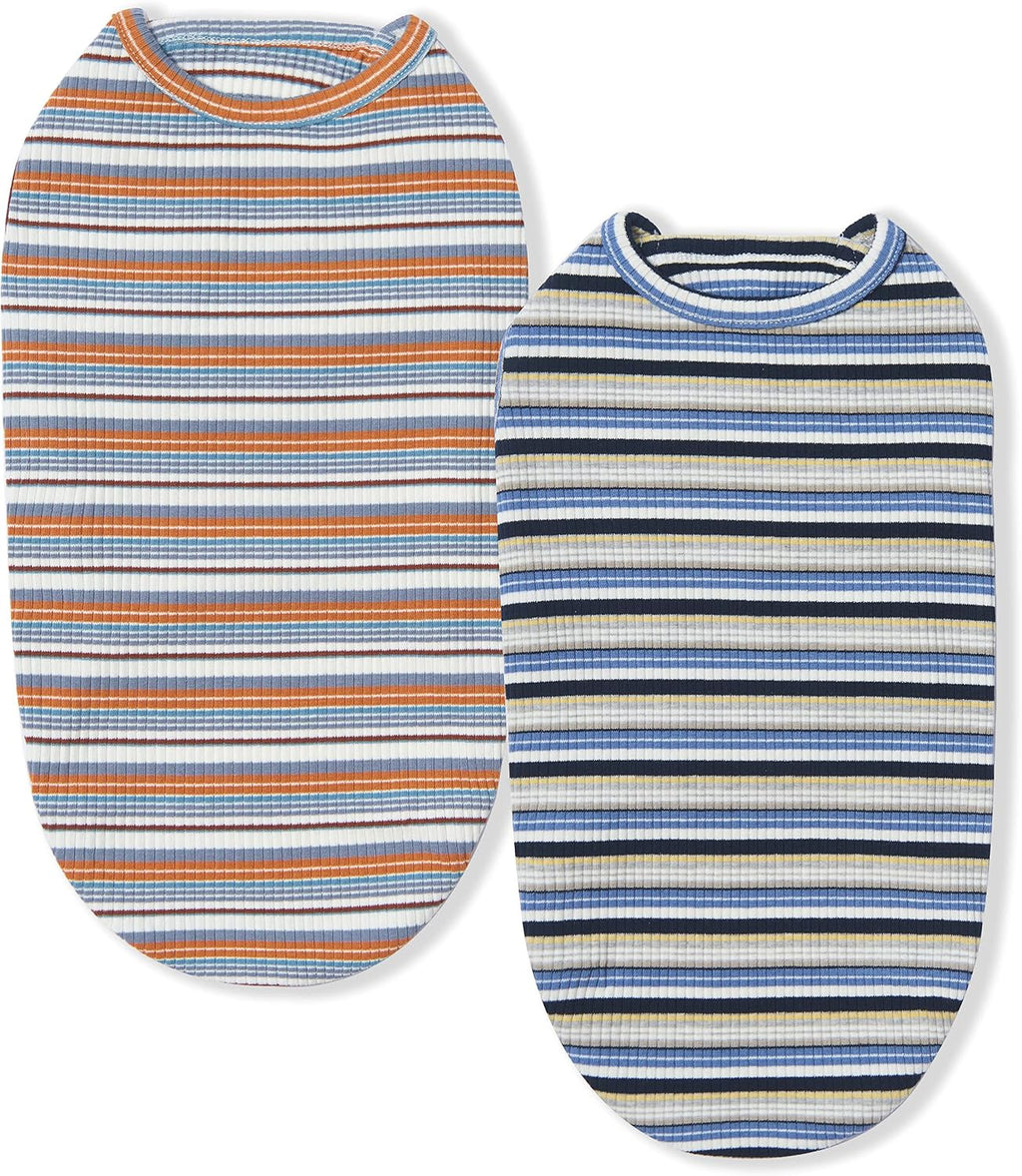 Dog Shirts Vest Cotton Striped T-Shirt, Sleeveless Stretchy Pet Clothes for Small Dogs, 2-Pack Soft Breathable Puppy Tank Top Cat Tee (X-Small, Blue,Yellow)