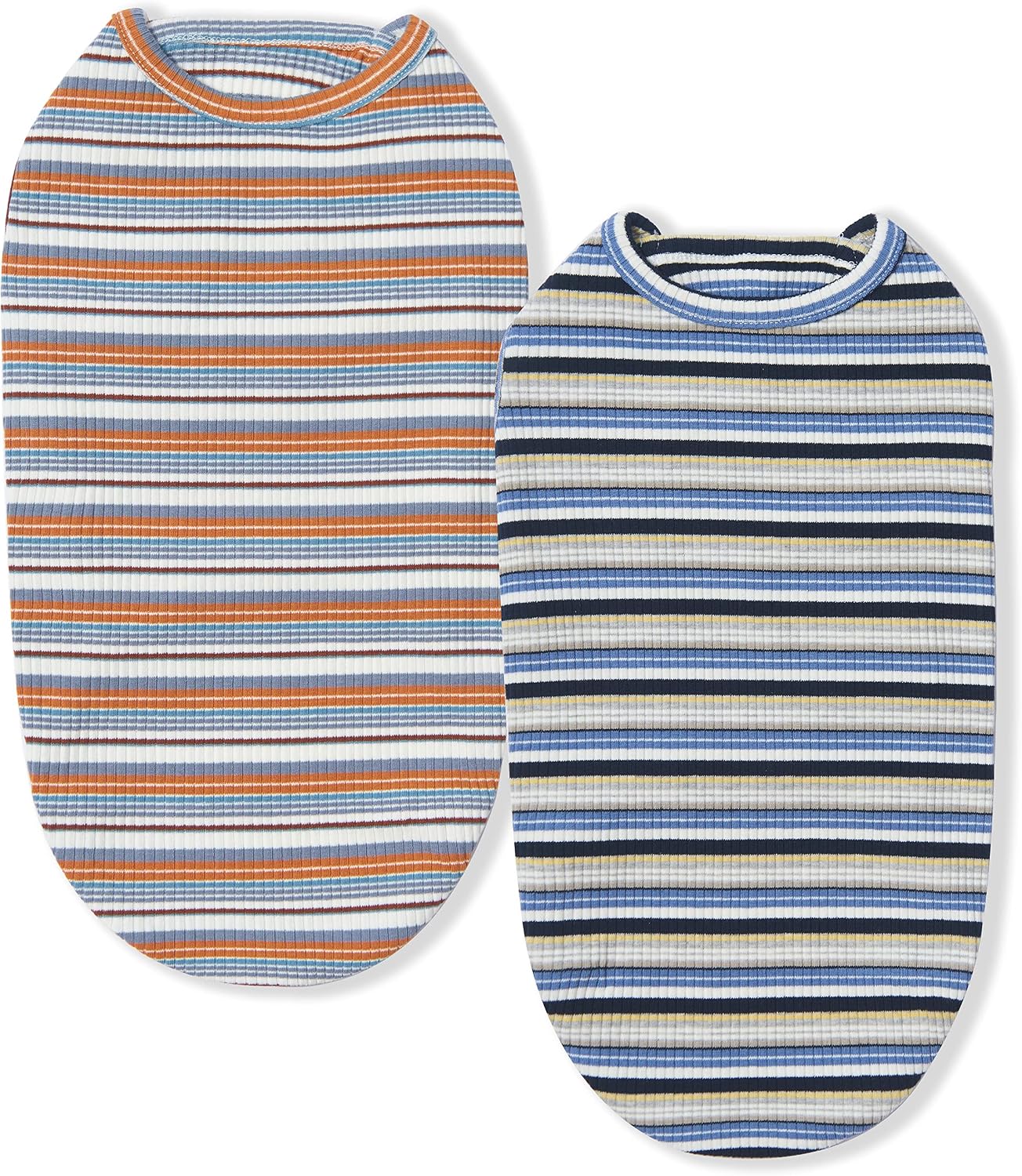 Dog Shirts Vest Cotton Striped T-Shirt, Sleeveless Stretchy Pet Clothes for Small Dogs, 2-Pack Soft Breathable Puppy Tank Top Cat Tee (X-Small, Blue,Yellow)