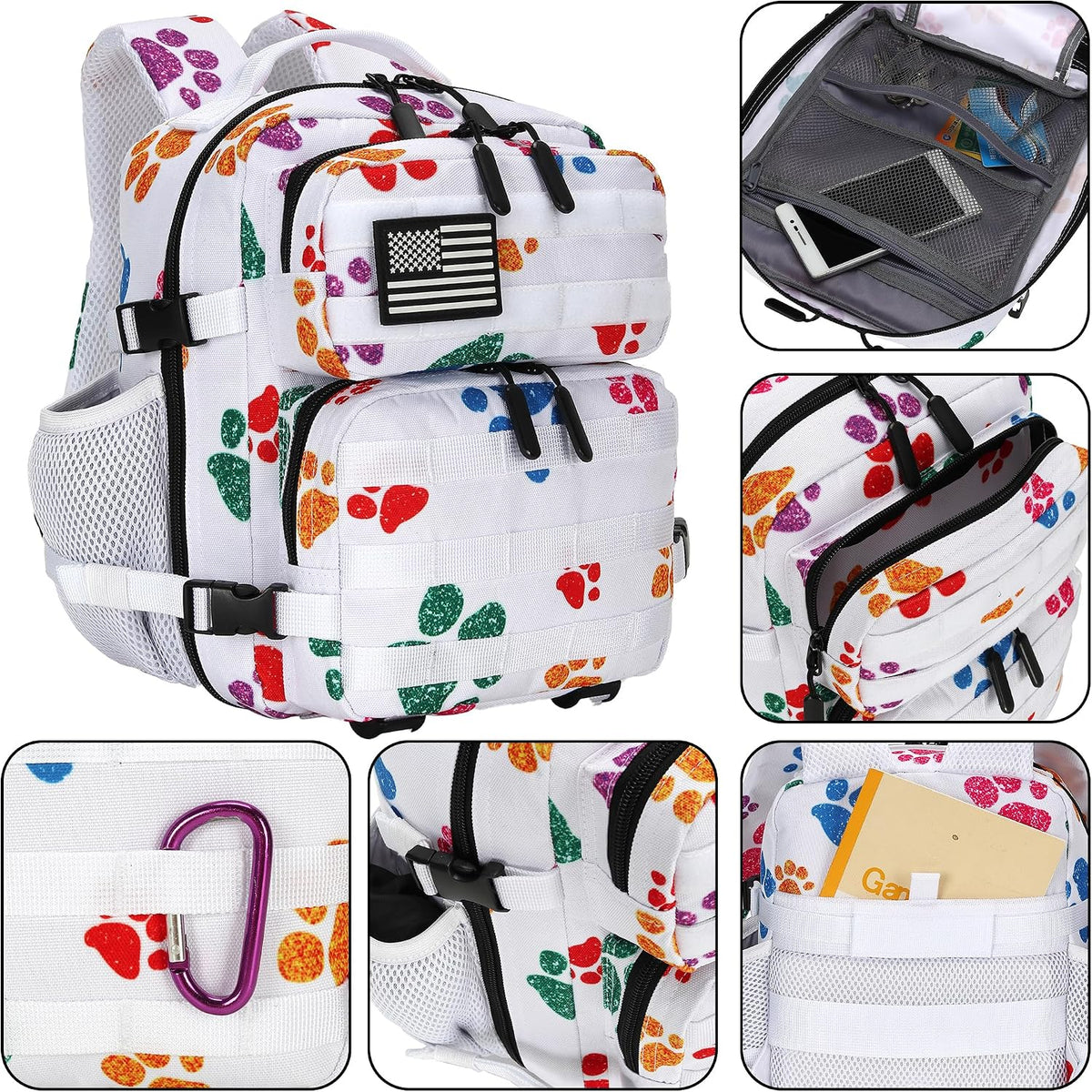 9L Mini Tactical Backpack for Men and Women, Tactical Backpack Small for Hiking, Small Tactical Bag (Colorful Cat's Paw)