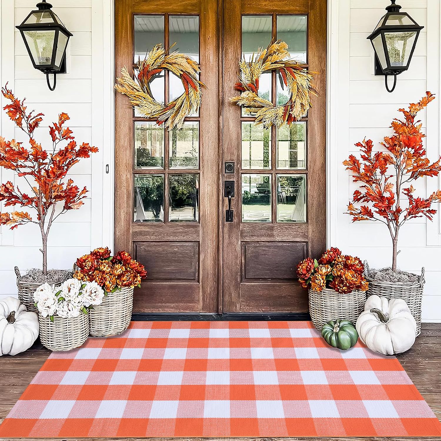Buffalo Plaid Outdoor Rugs, 4'x6' Blue and White Checkered Indoor Outdoor Area Rug, Layering Rug for Welcome Door Mat, Washable Cotton Woven Farmhouse Mat for Spring Easter Front Porch Décor