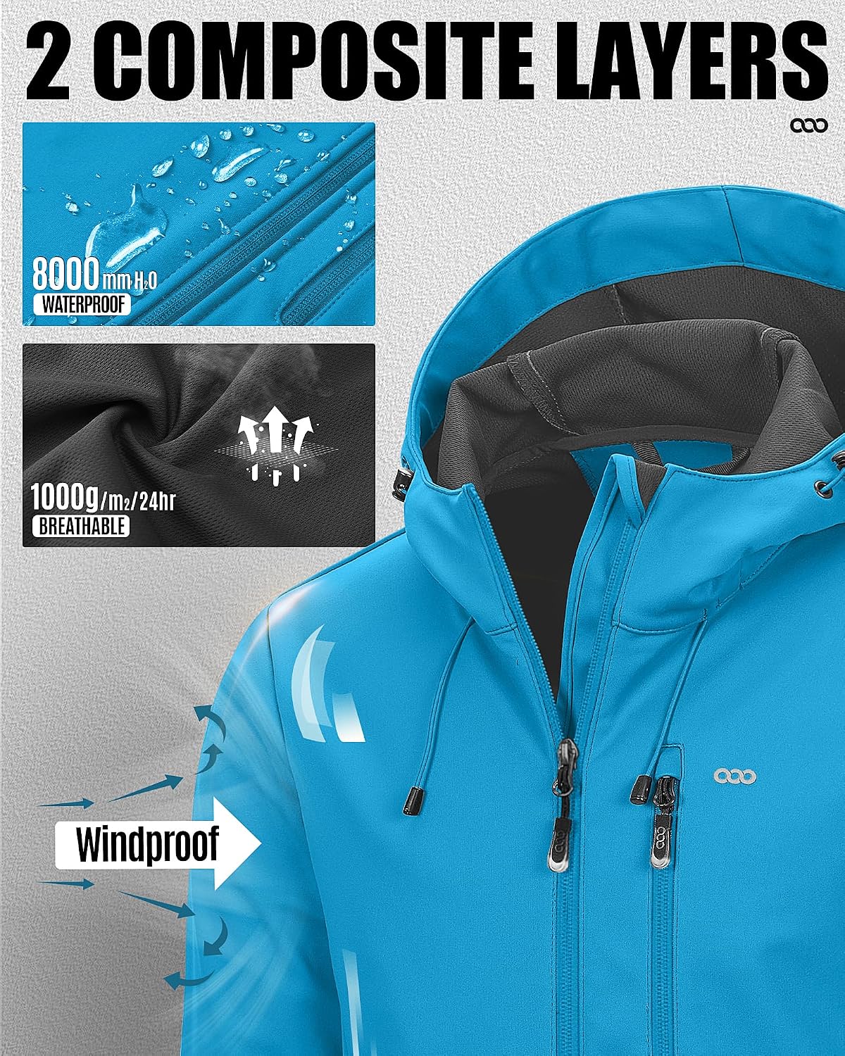33,000ft Men's Softshell Jacket Hooded Waterproof Windbreaker Rain Jacket