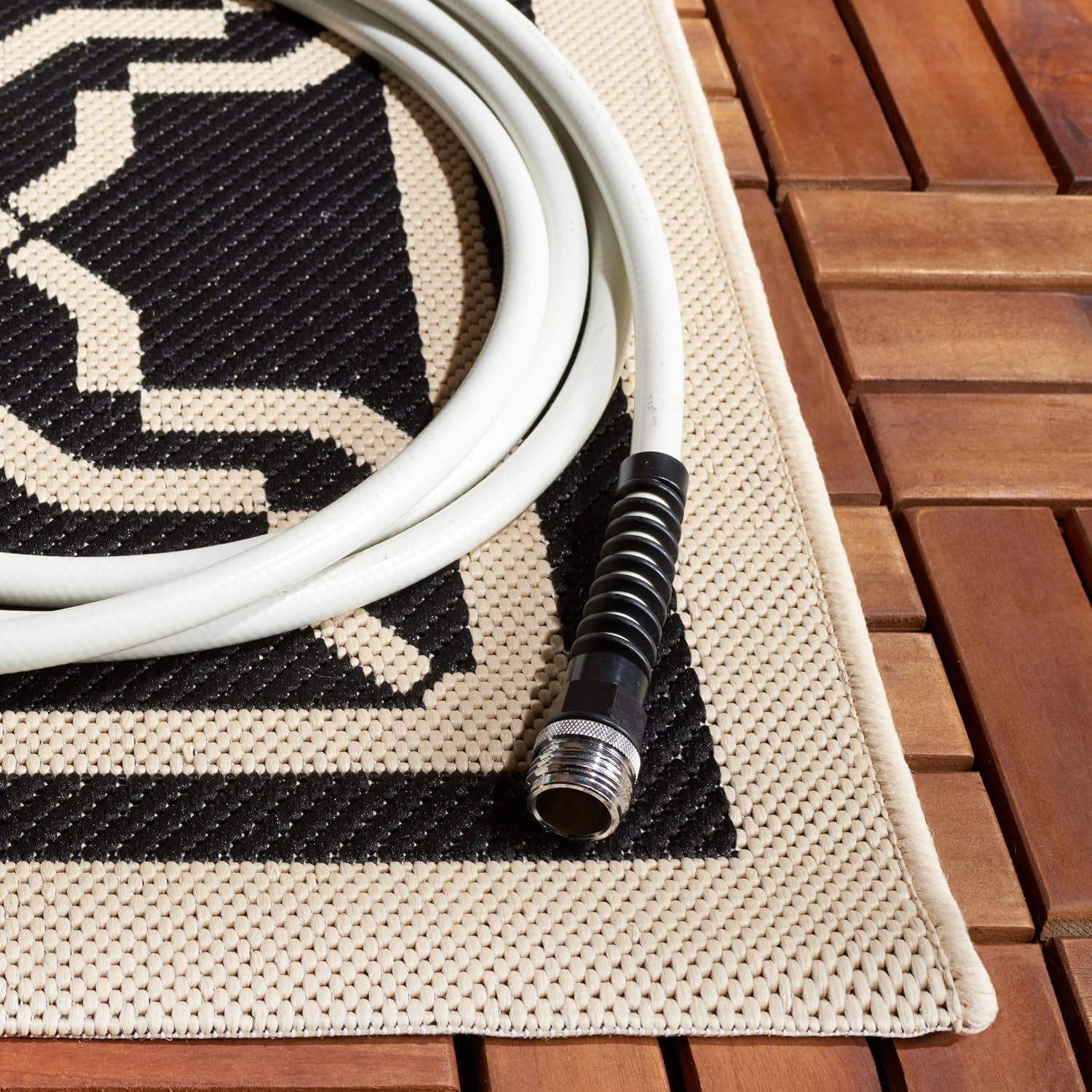 SAFAVIEH Courtyard Collection CY6916 Indoor/ Outdoor Non-Shedding Easy Cleaning Patio Backyard Porch Deck Mudroom Accent Rug, 2' x 3'7", Black / Beige