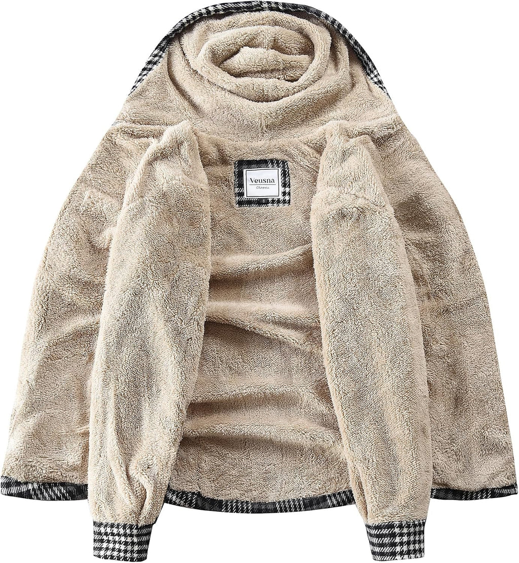 Men's Zip Up Flannel Shirt Jacket Fleece Lined with Hood
