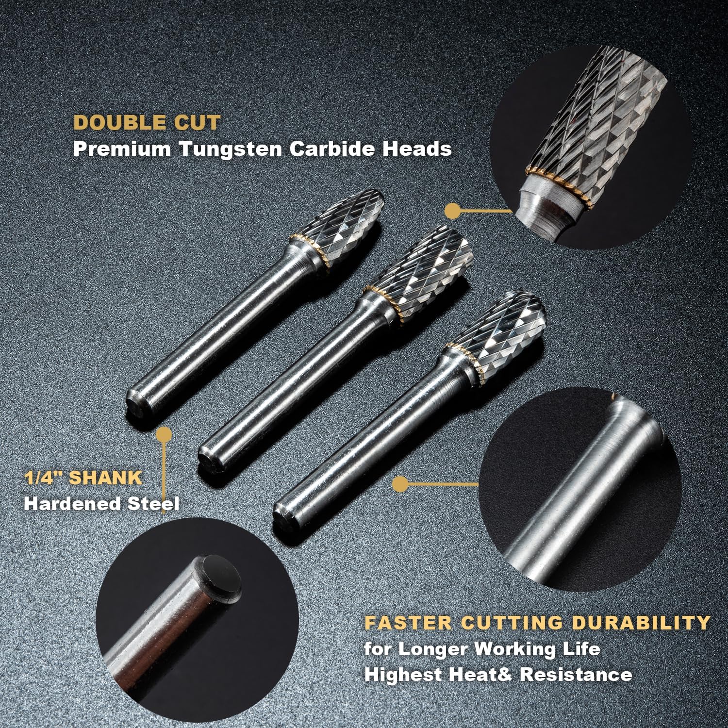 HIDOTOL Carbide Burr Set 1/4" Shank 10PC Tungsten Double Cut Carbide Rotary Burr Set for Metal and Wood Carving, Grinding, Polishing, Engraving, Drilling in Plastic Box.