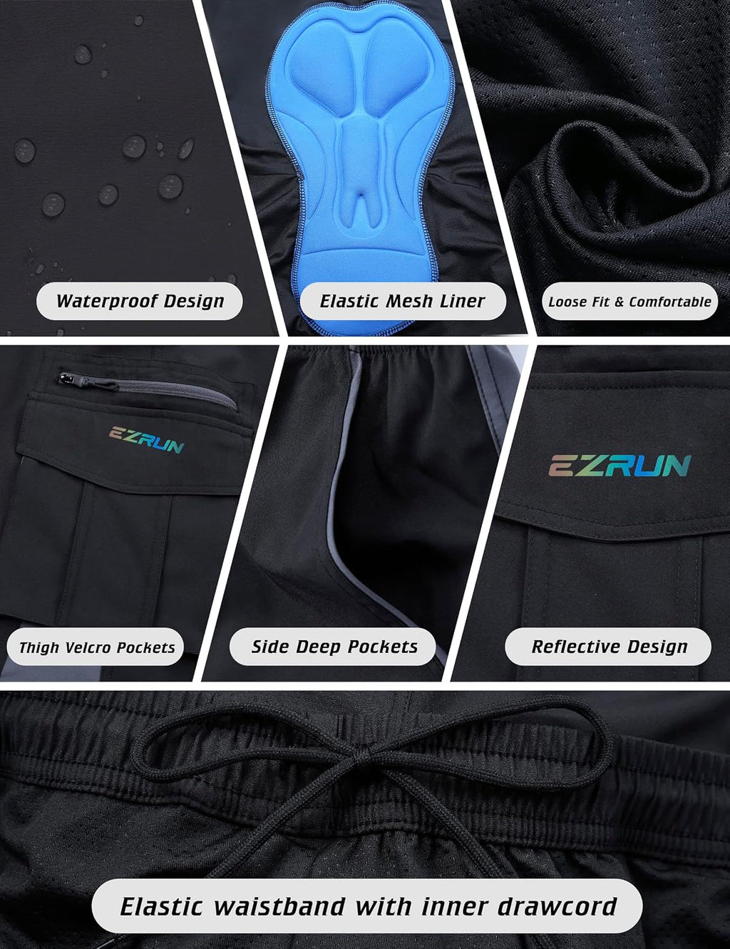 EZRUN Men's 3D Padded Mountain Bike Shorts Quick Dry Cycling Shorts