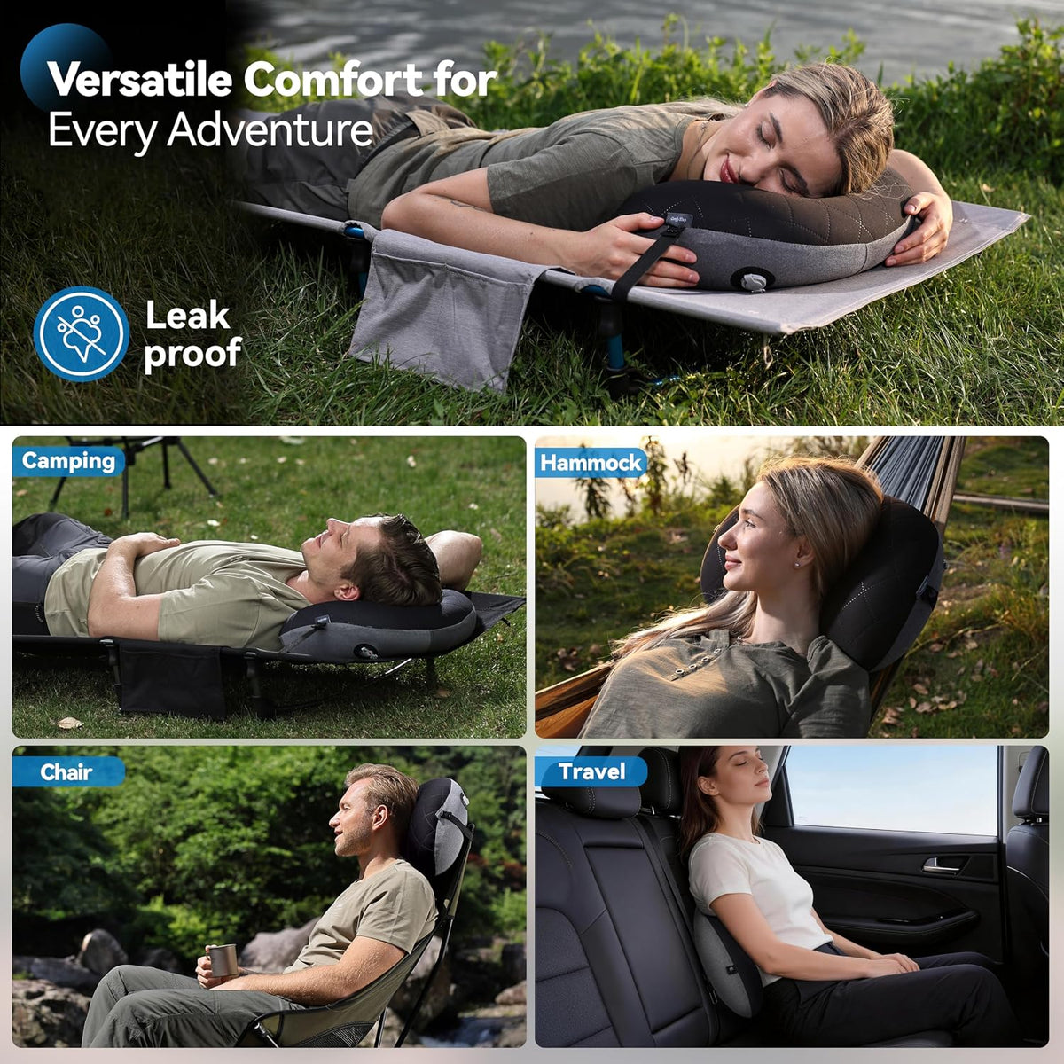 MARCHWAY Ultralight Inflatable Camping Pillow with Soft Washable Cover, Compact Compressible Portable Travel Air Pillow for Outdoor Camp, Sport, Hiking, Backpacking Sleep (Black)