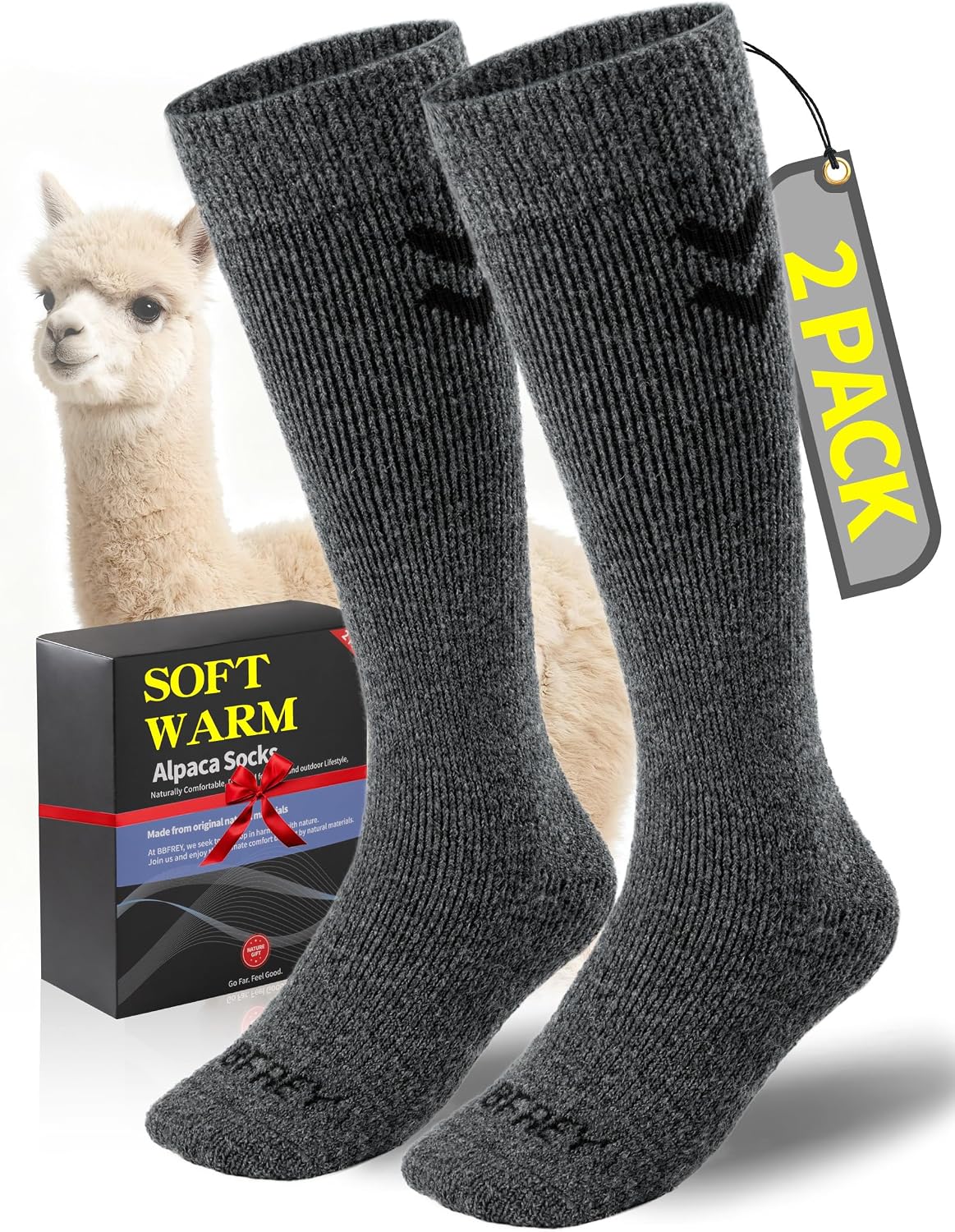 Over-The-Calf Alpaca Wool Boot Socks for Men Women - Thick Thermal Socks for Winter Hiking, Hunting, Moisture Wicking