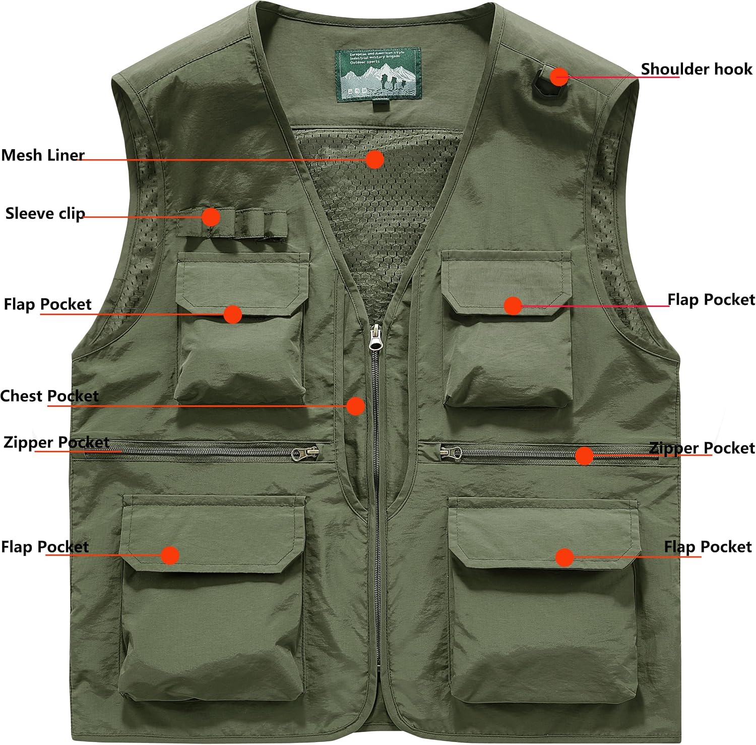 Men's Utility Fishing Cargo Vest Outdoor Lightweight Safari Travel Photo Vest Hiking Waistcoat With Multi Pockets
