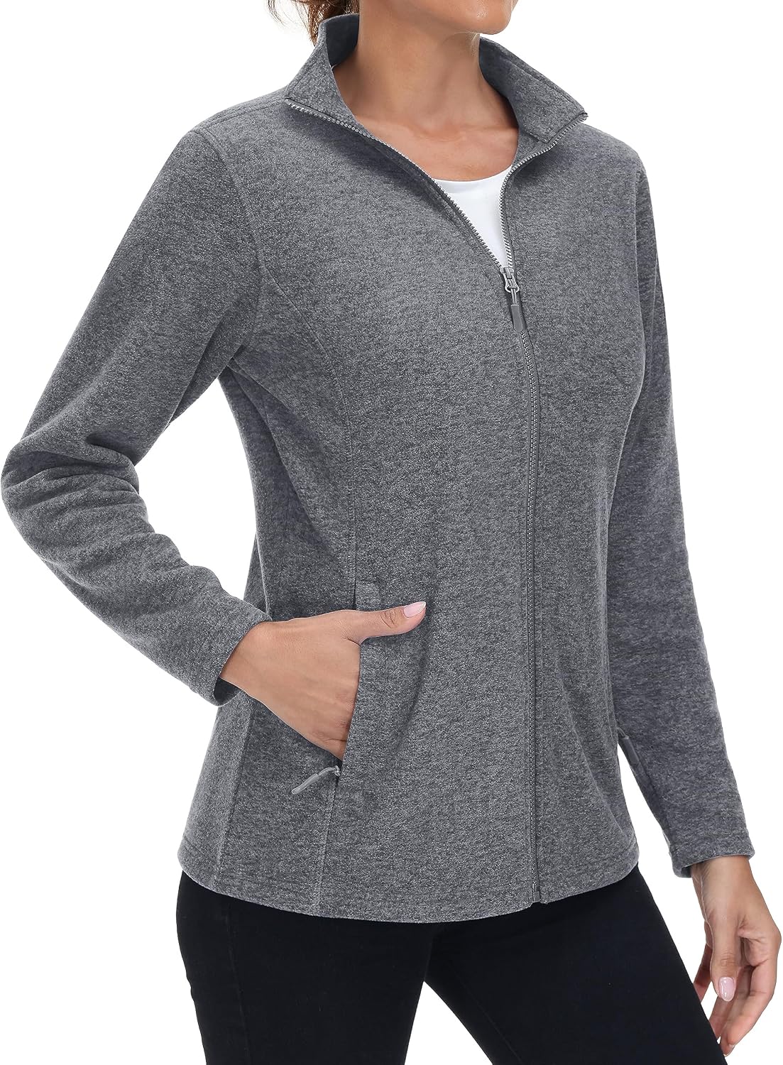 MAGCOMSEN Womens Fleece Zip Up Jacket with Pockets Lightweight Soft Coat