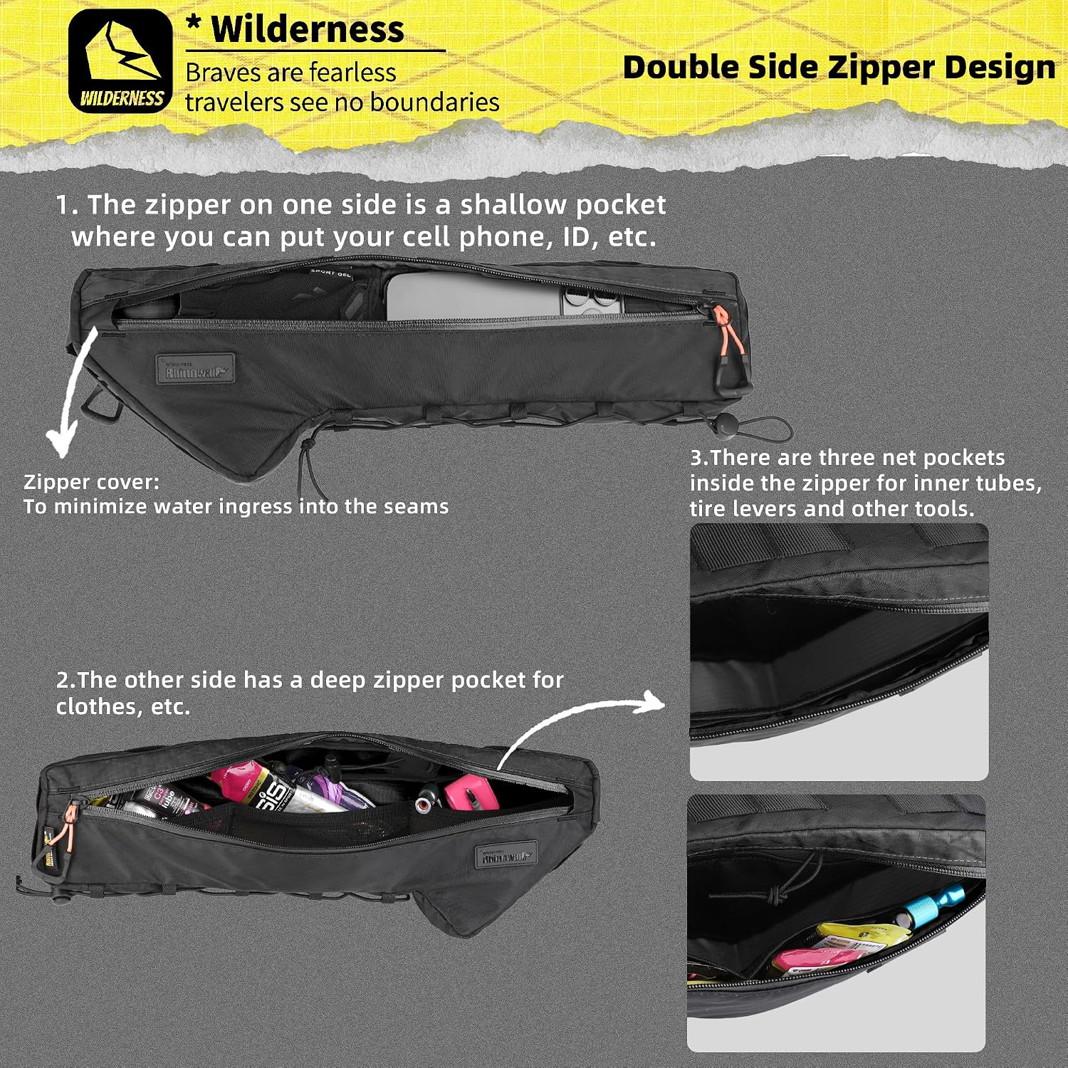 Bike Frame Bag Bike Triangle Bag Bicycle Pouch Under Tube Bag 2.4L with Dual Side Mesh Pockets for MTB Road Bike Cycling Commuting and Outdoor Adventures