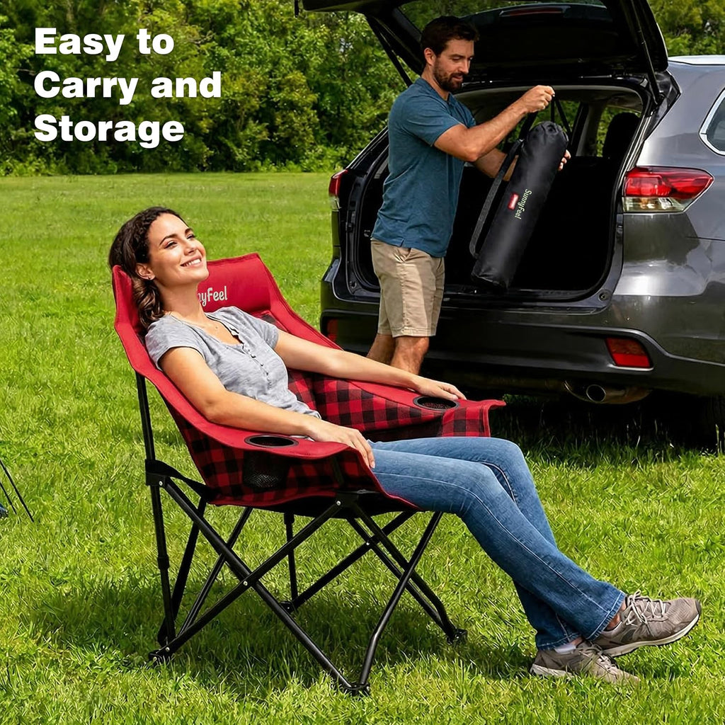 SUNNYFEEL 2 Pack Padded Oversized Camping Chairs for Adults, Heavy Duty Portable Folding Chair with Carry Bag, Side Pockets & Cup Holder, Supports 300 lbs, for Tailgating Hiking Picnic Backyard