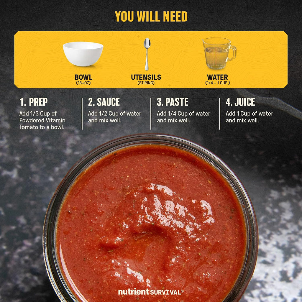 Nutrient Survival Tomato Powder, Powdered Vitamin Tomato (30 Servings) Emergency Food Supply & Camping Supplies for Soups, Sauces, Meatloaf, 40 Nutrients, Shelf Stable up to 25 Years, One Can