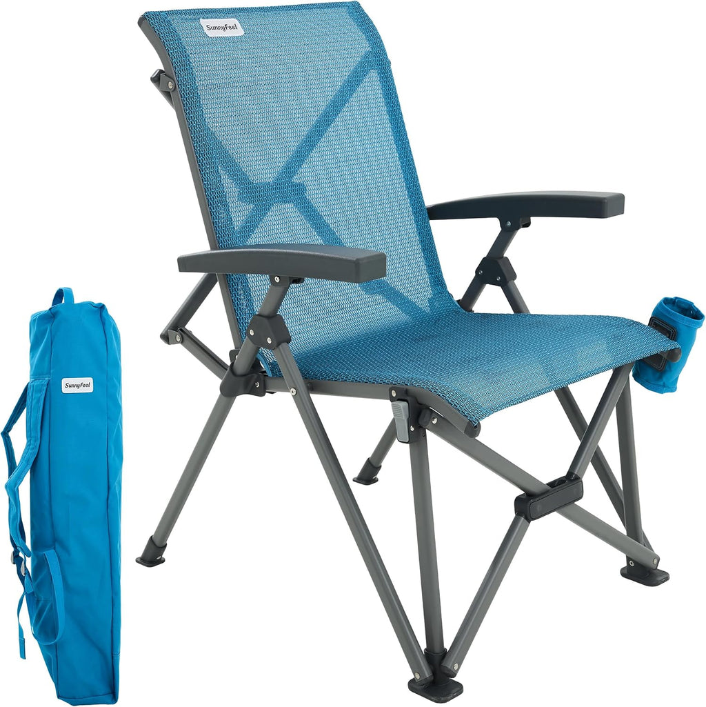SUNNYFEEL High Back Folding Camping Chair 500 lbs with Aluminum Frame, Blue