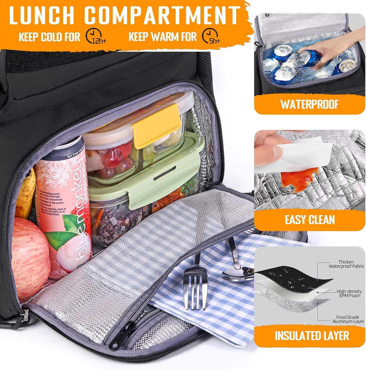 DEYACE Lunch Box Tactical Backpack for Men,Cooler Lunch Compartment Bag