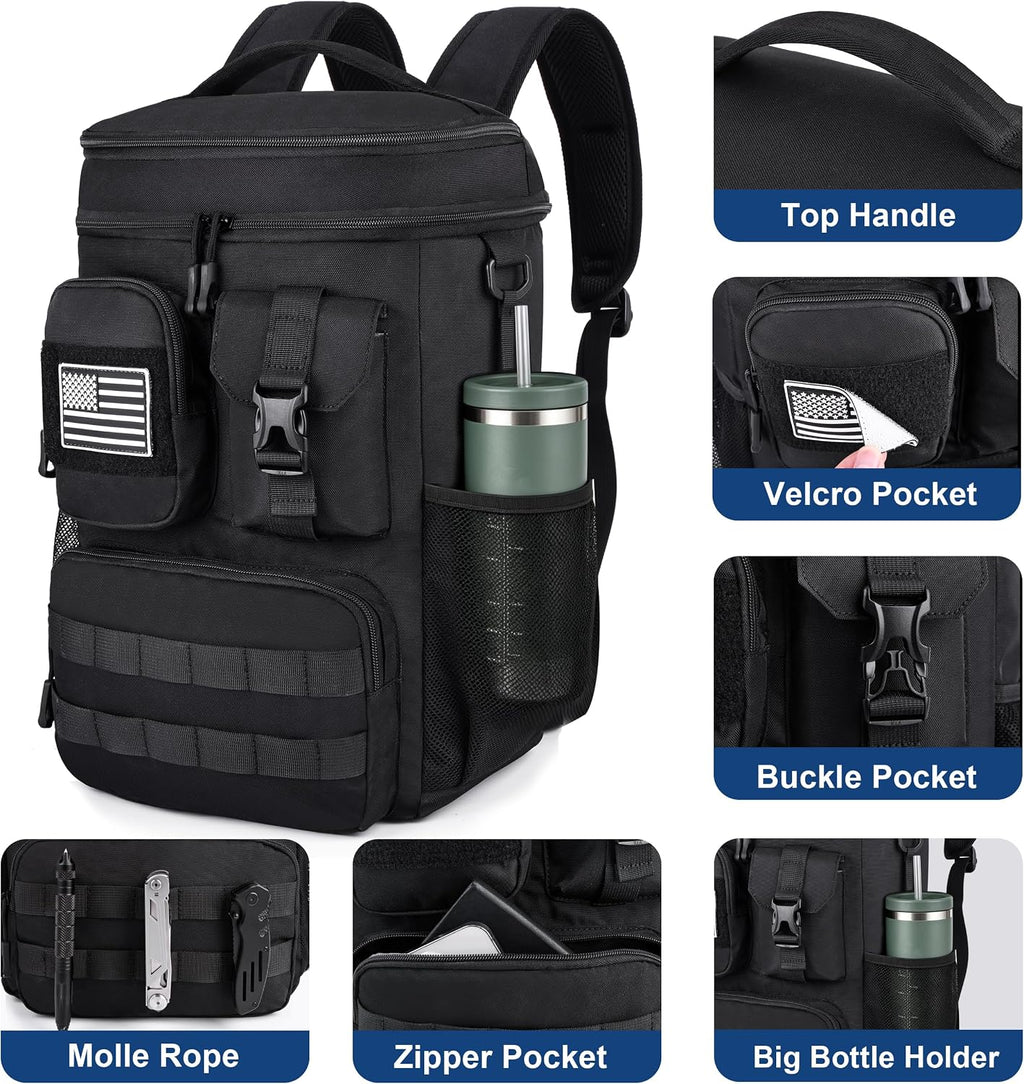 DEYACE Tactical Cooler Backpack, 33 Can 24L 20H Cold Retention Insulated Leak Proof Dual Compartment Cooler Lunch Box Bag with MOLLE System for Camping Hiking Beach Work