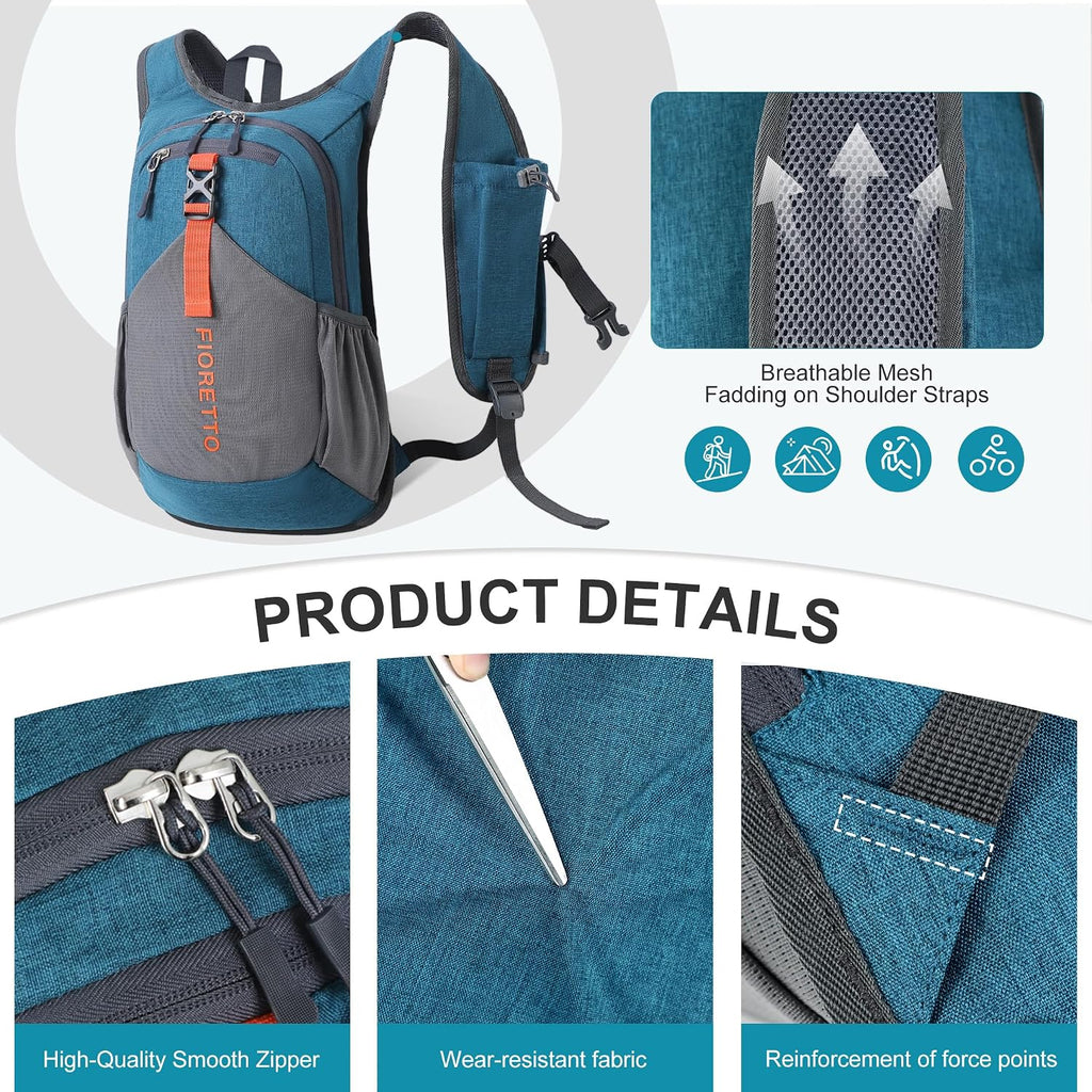 FIORETTO 10L Hiking Backpack for Men Women Lightweight Foldable Small Daypack for Travel Camping Outdoor, Turquoise