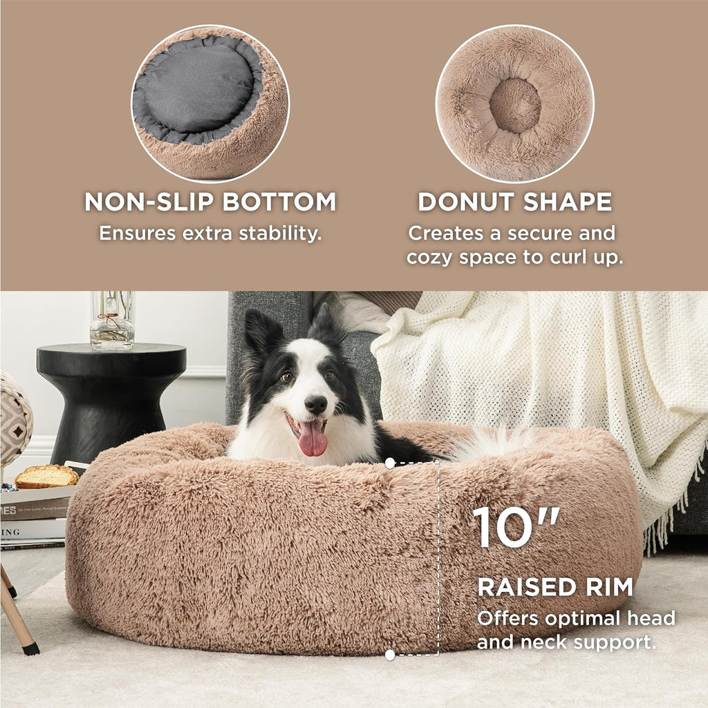 Bedsure Calming Dog Beds Large Sized Dog Donut Washable Pet Bed,36ins Camel