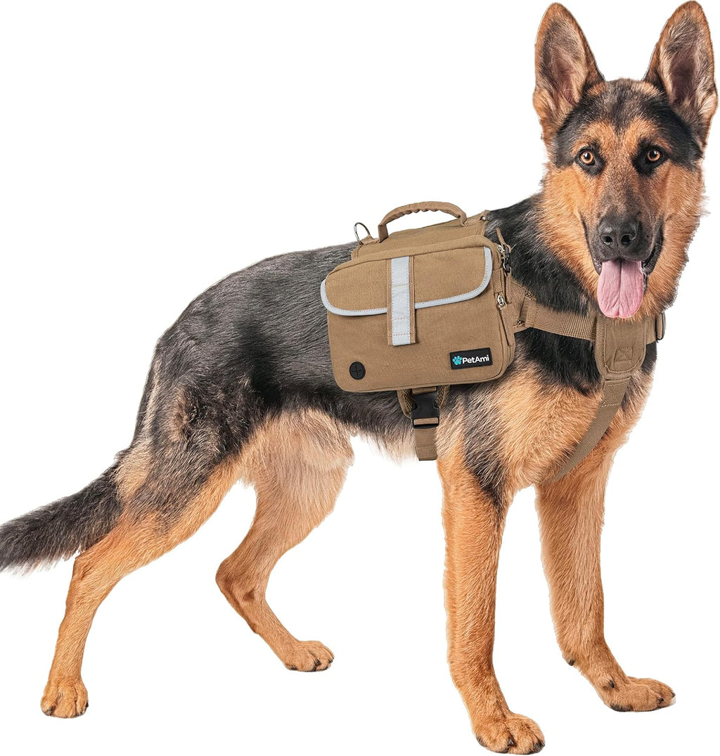 PetAmi Dog Backpack for Medium Large Dogs, Saddle Bag (Tan Canvas, Medium)