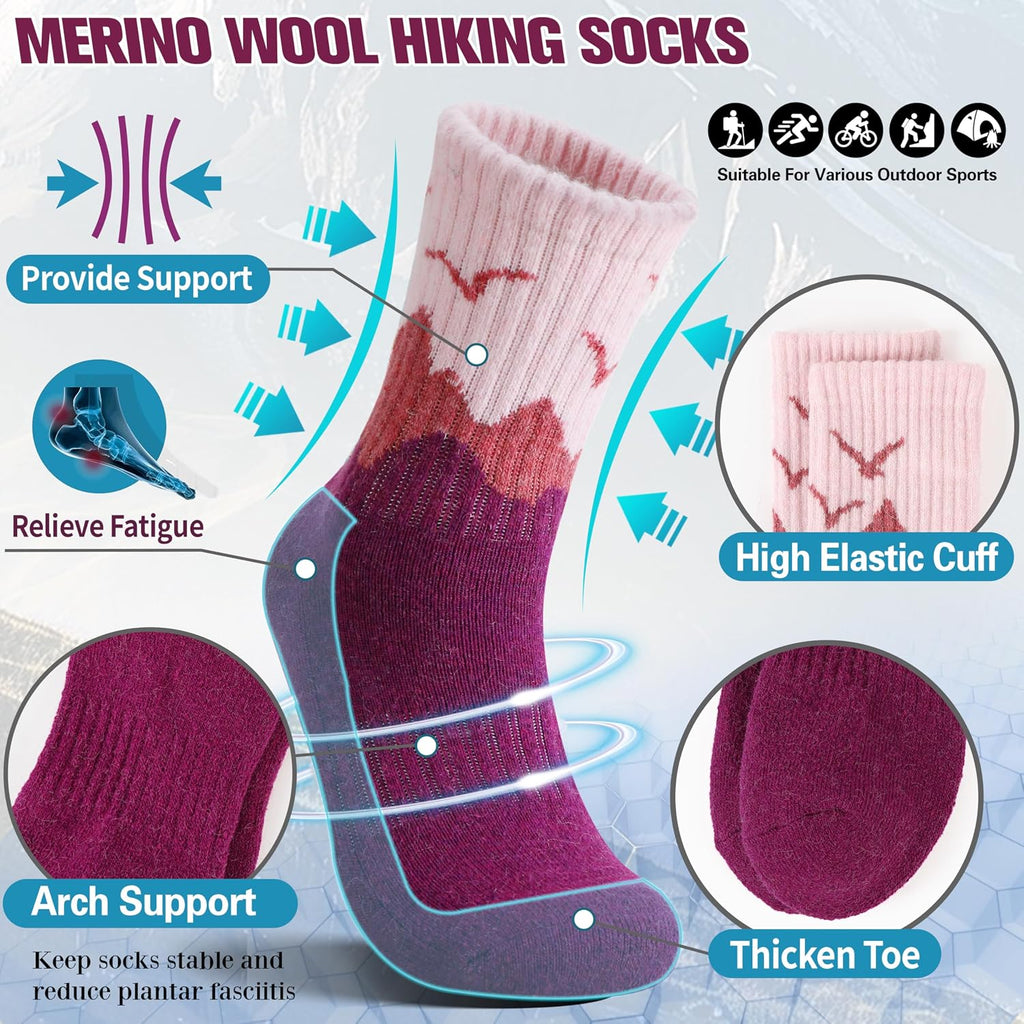 EBMORE 5 Pairs Womens Merino Wool Hiking Socks Thermal Warm Winter Boot Crew Cushion Work Gift Socks