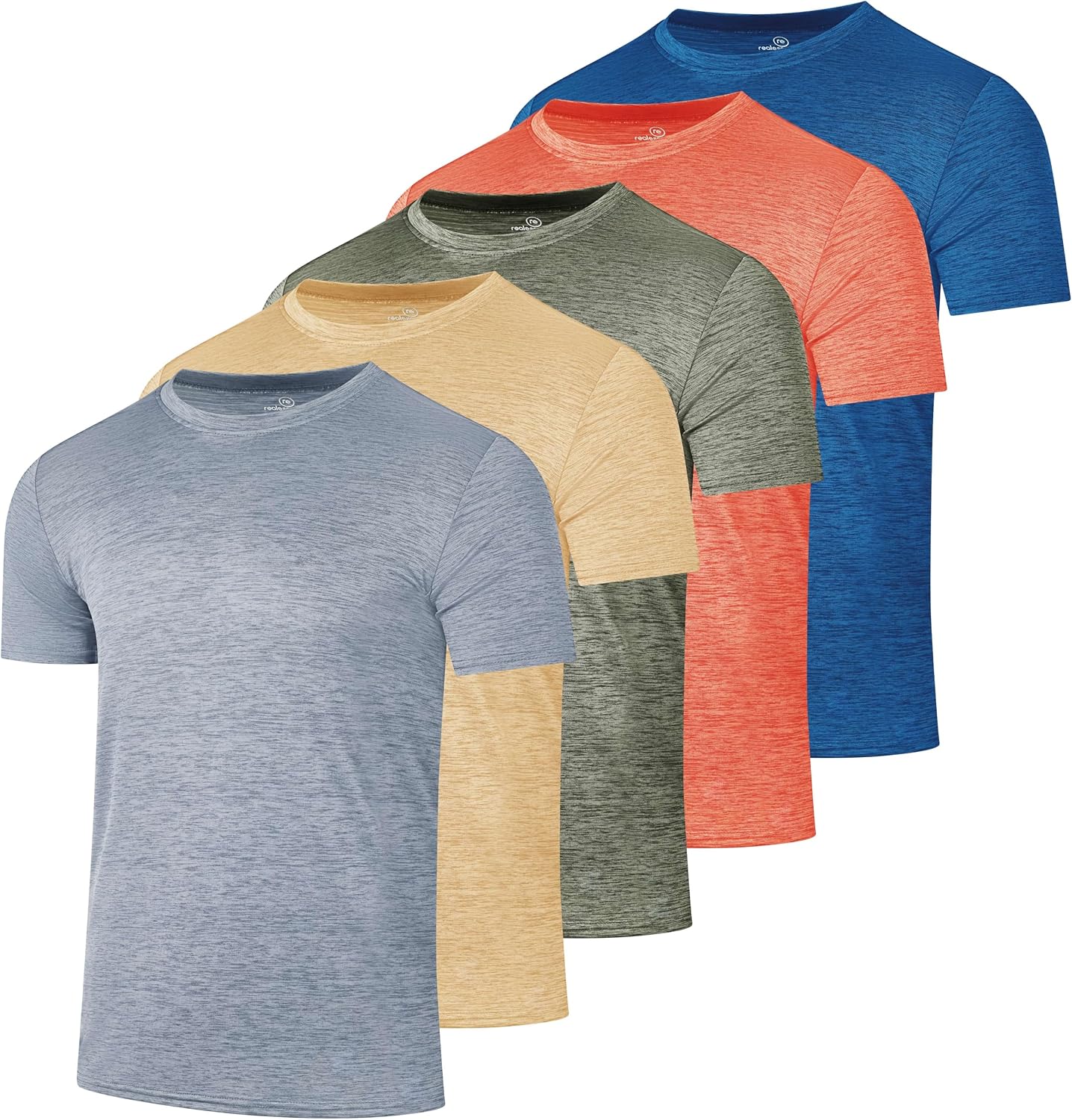 5 Pack Men's Dry Fit Workout T Shirts Crew Neck Athletic Gym Running Tees