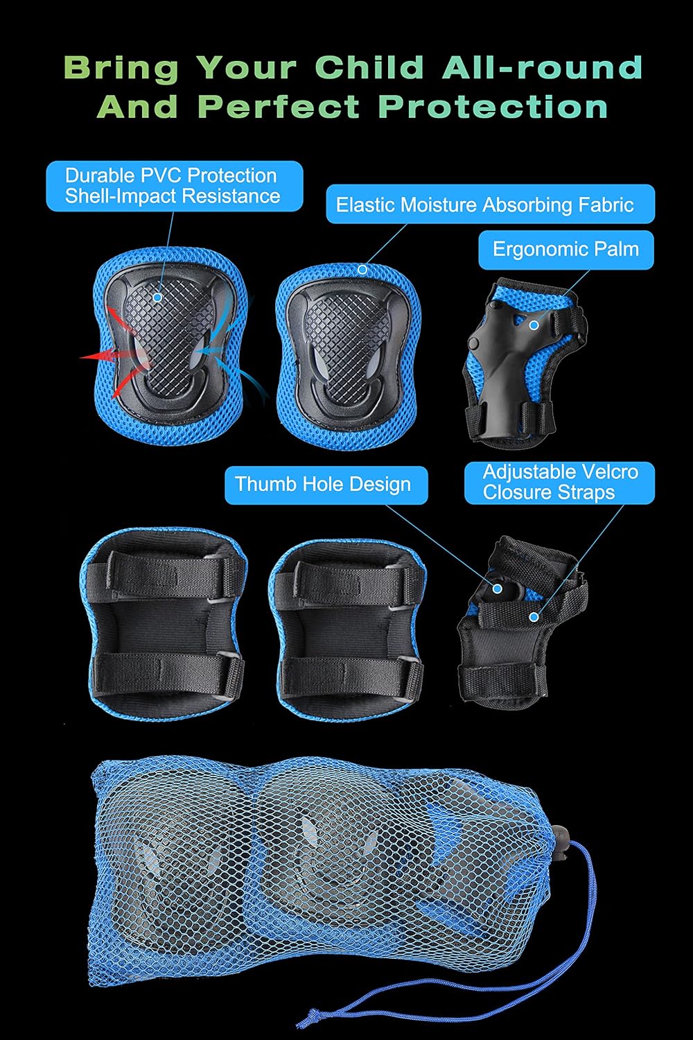 XJD Kids Bike Helmet Set for 3-5-8-14 Years, Knee Elbow Pads Wrist Guards