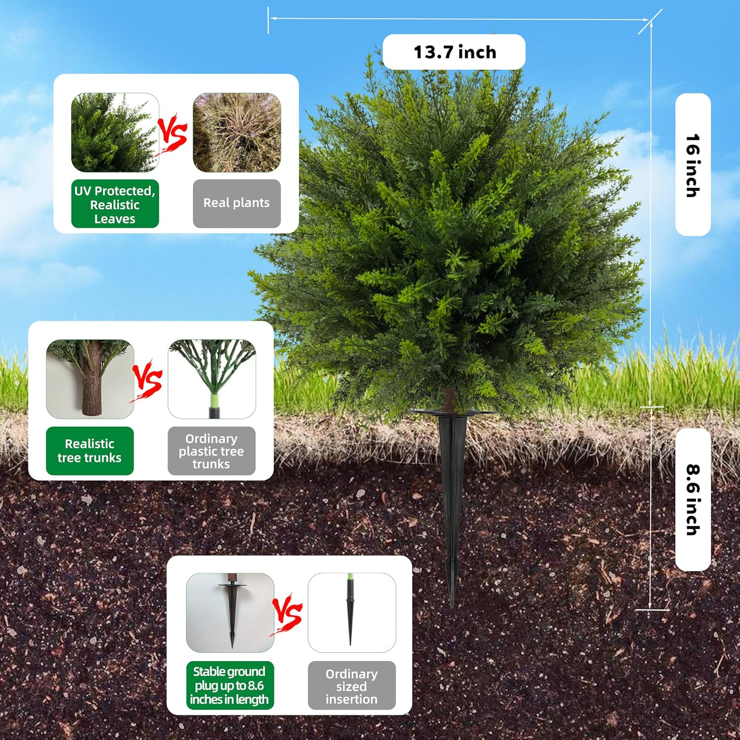 24.5'' Artificial Cedar Topiary Ball Trees, 4 Pack Fake Shrub Bushes