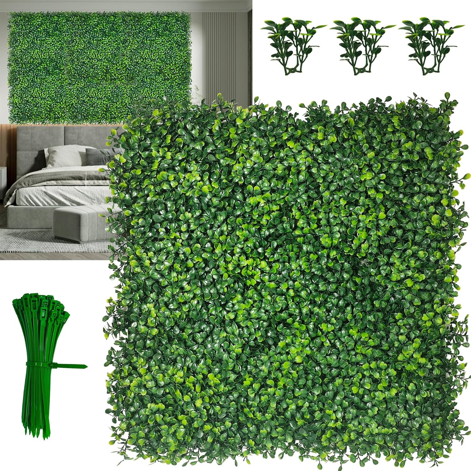 10"x 10"(8 P), UV-Anti Artificial Grass Wall Panel, 4-Layer Leaf