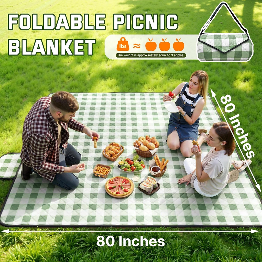 TigeJoy Extra Large Picnic Blanket Waterproof Beach Blanket 80''x80'' | Outdoor Picnic Mat Sandproof for Park, Beach, Grass, Travel, Hiking, Camping Essentials, Gingham Picnic Blanket Foldable