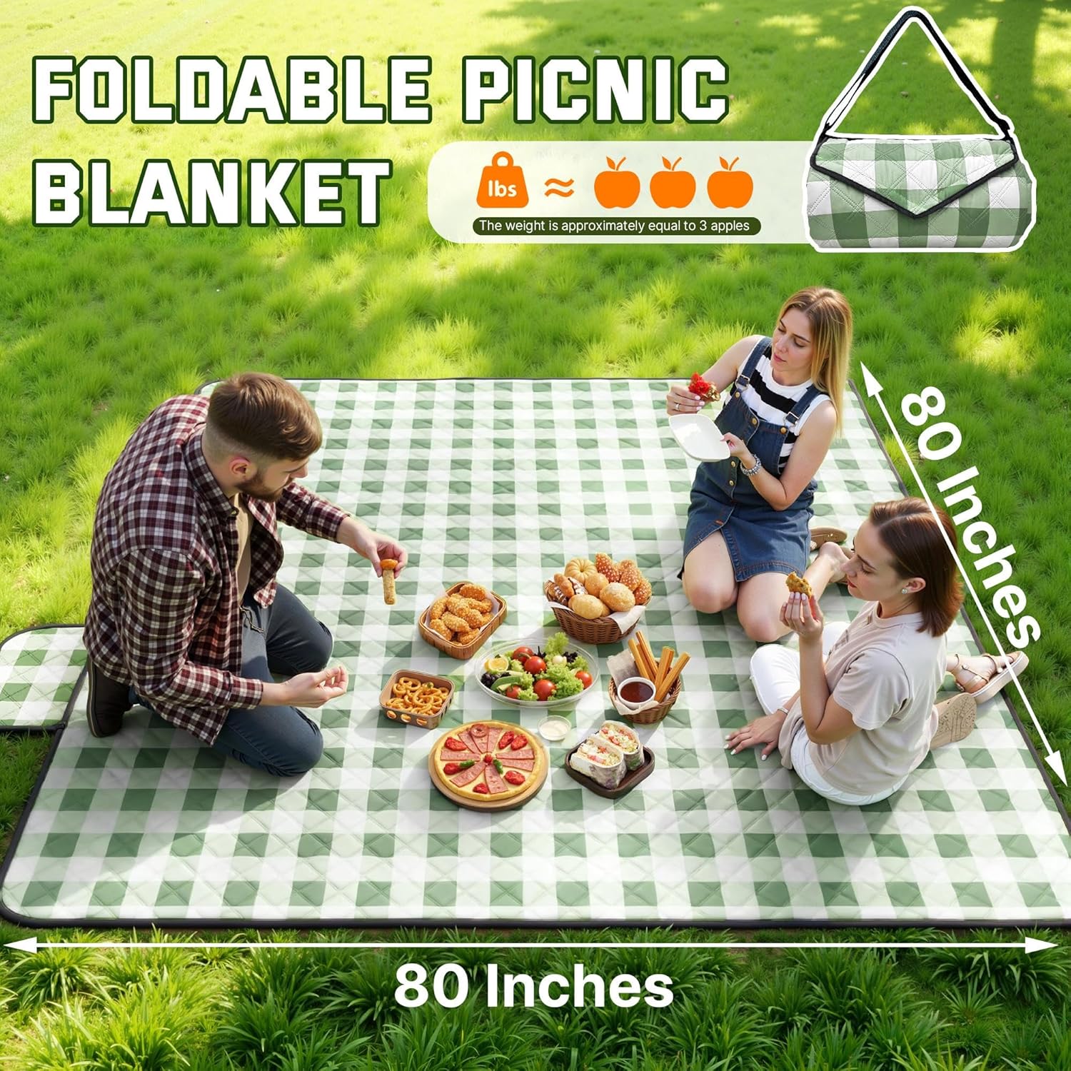TigeJoy Extra Large Picnic Blanket Waterproof Beach Blanket 80''x80'' | Outdoor Picnic Mat Sandproof for Park, Beach, Grass, Travel, Hiking, Camping Essentials, Gingham Picnic Blanket Foldable