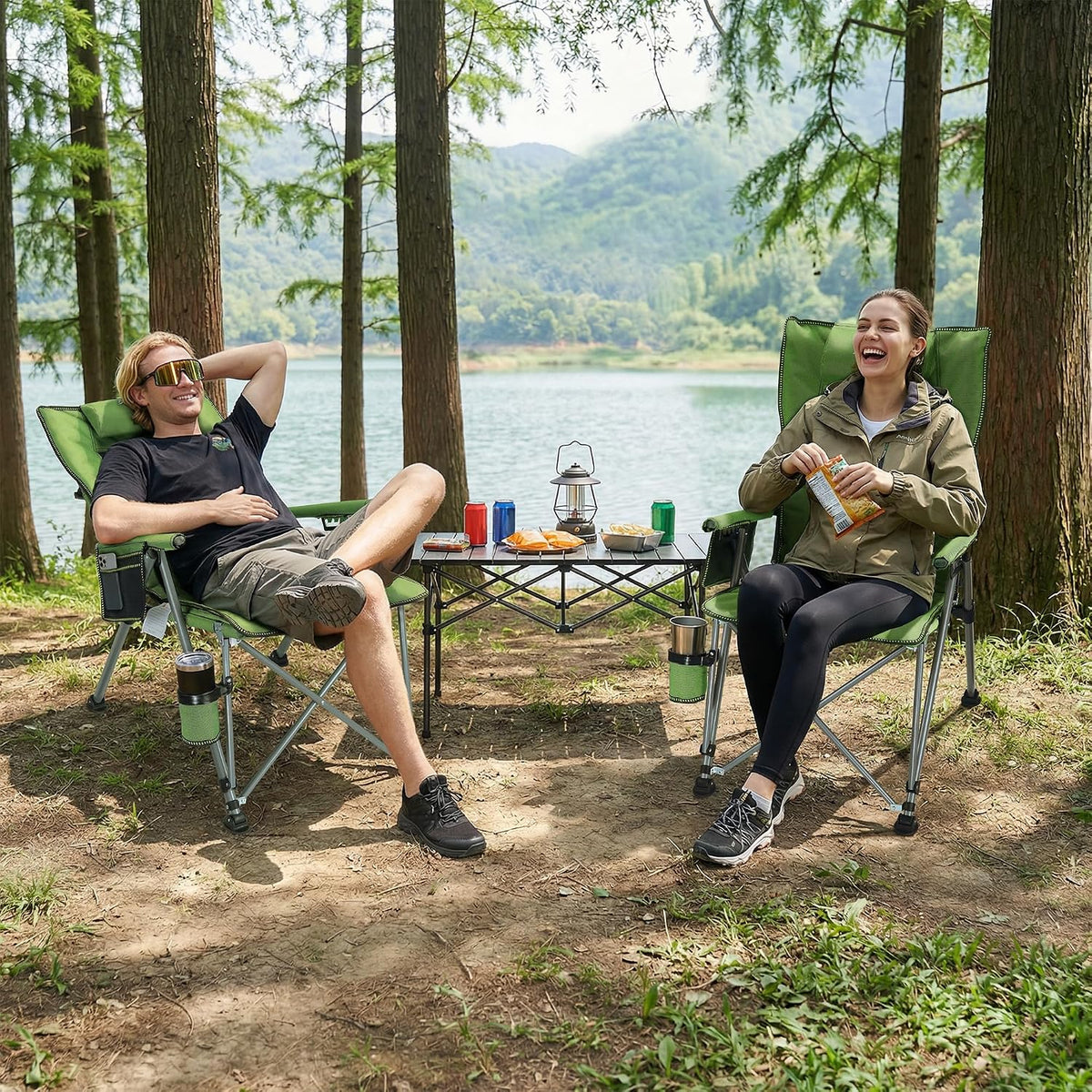 Heavy Duty Folding Camping Chair for Camp, Picnic, Lawn, Fishing (Green, Adjustable)