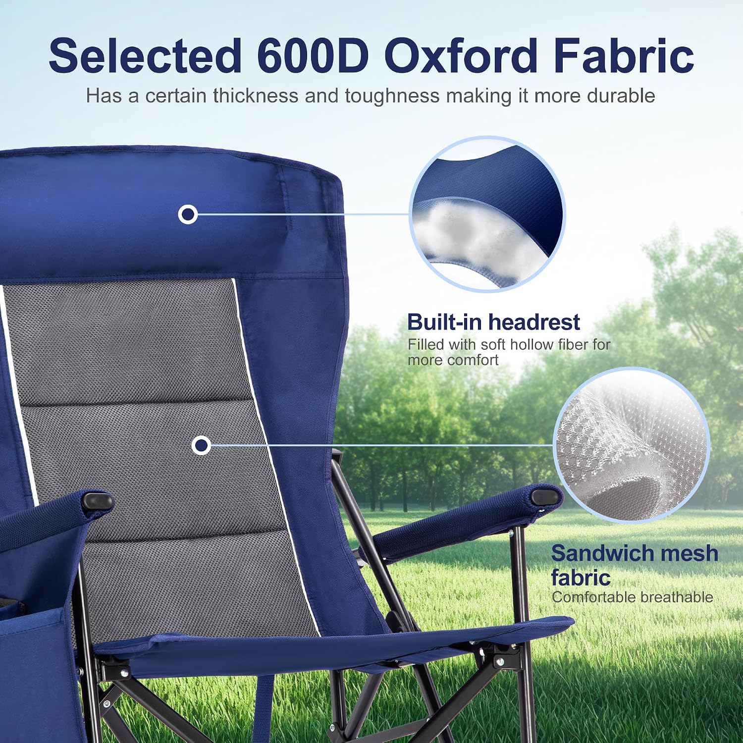 LET'S CAMP Oversized Camping Chairs High Back Lawn Chair 2 Pack(Blue)500LBS