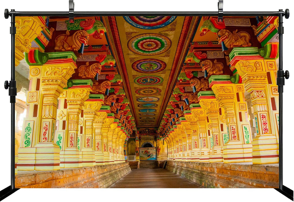 7x5ft Hindu Temple Backdrop Meenakshi Temple Traditional Cultural Architecture Photography Background Indian Landmark Religious Travel Portrait Photo Booth Studio Props Wallpaper