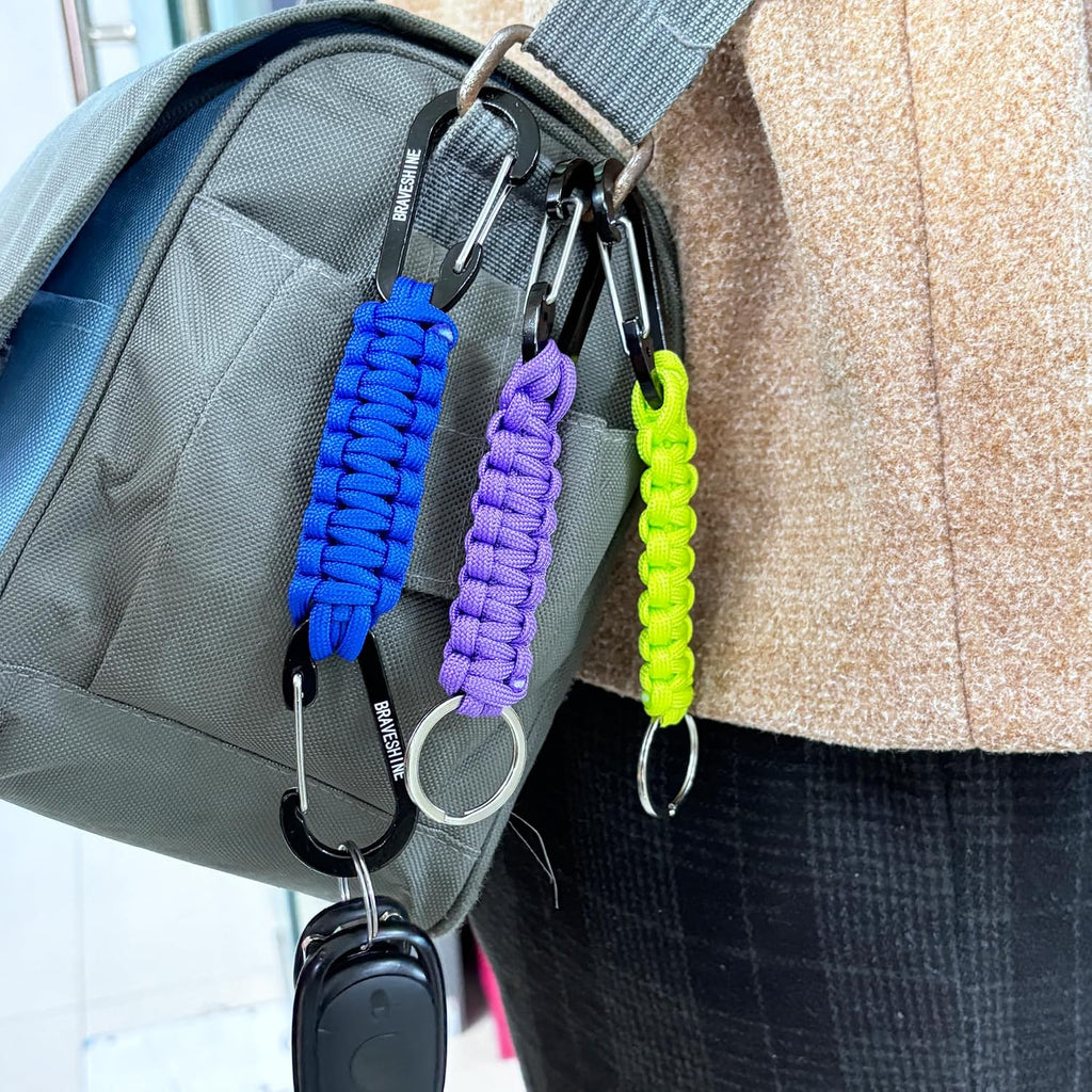 BRAVESHINE Paracord Keychain Carabiner Clip | D Ring Hanger Lanyard Hook