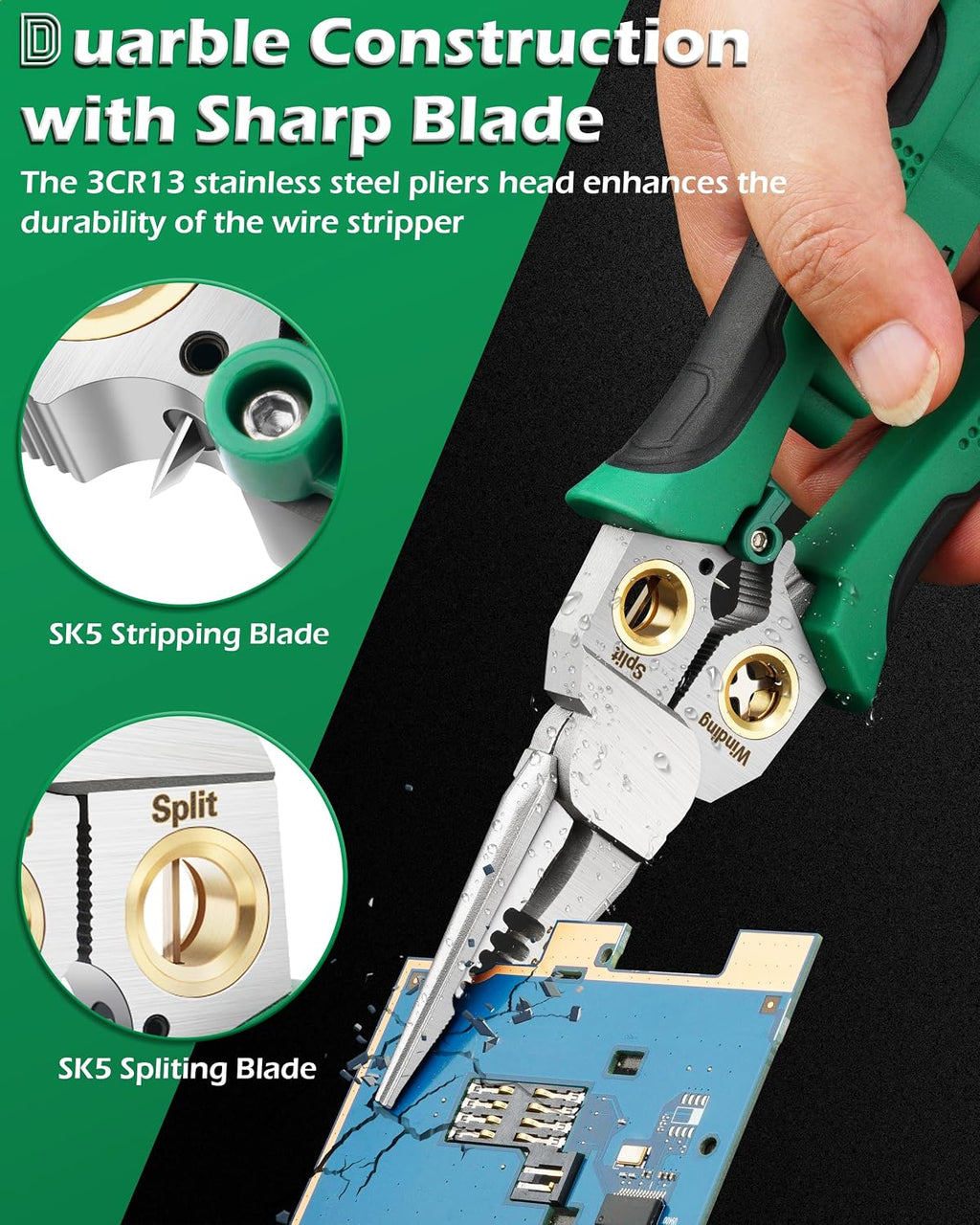 Safeguard Wire Stripper with Voltage Tester (12V-250V AC/DC), Wire Crimper Cutter for 10-18 AWG – Electrician Tool for Circuit Repair, Outlet Installation, HVAC & Automotive