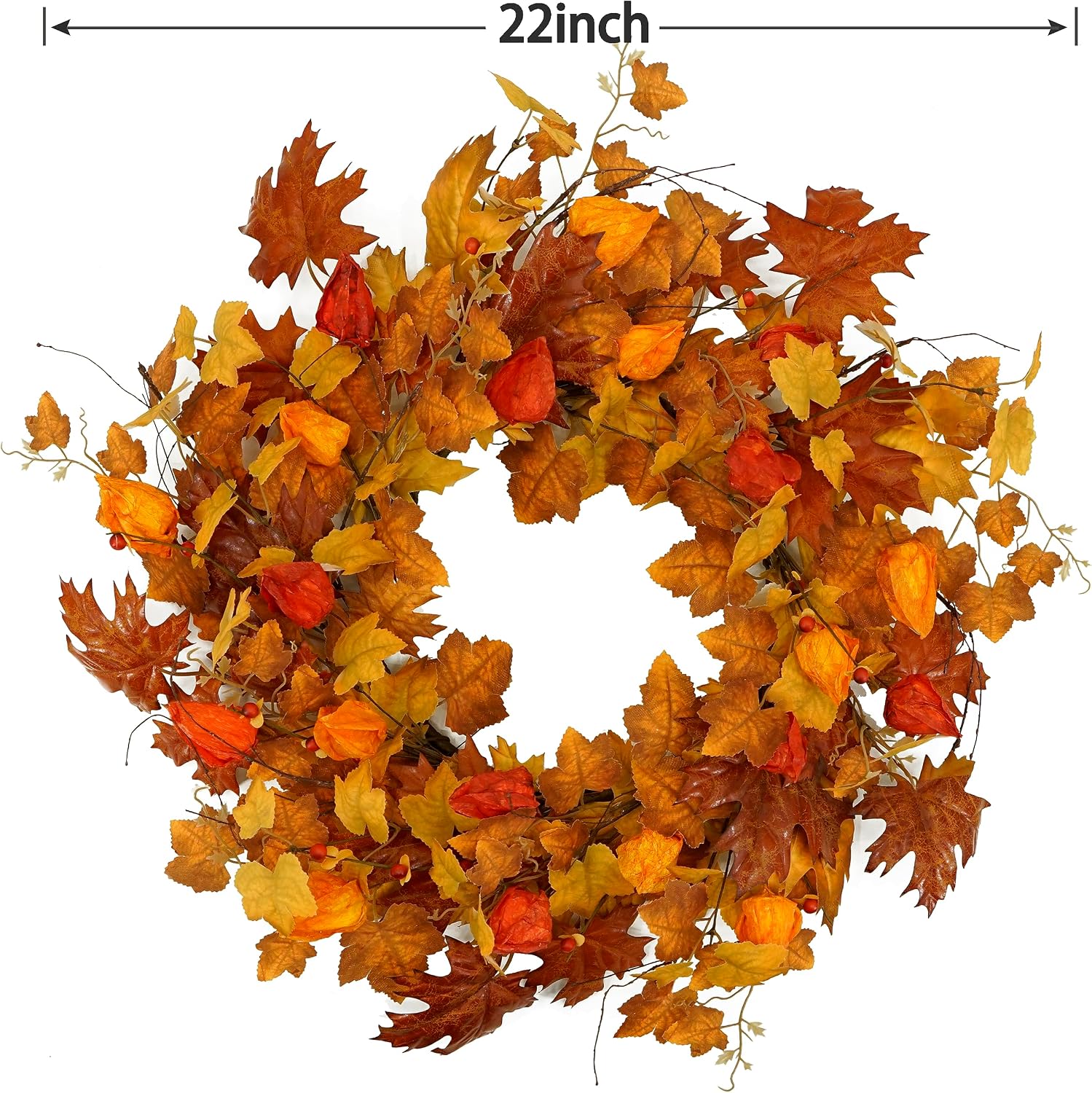 22 inch Artificial Fall Wreath Maple Leaf Wreath for Front Door Home Decor