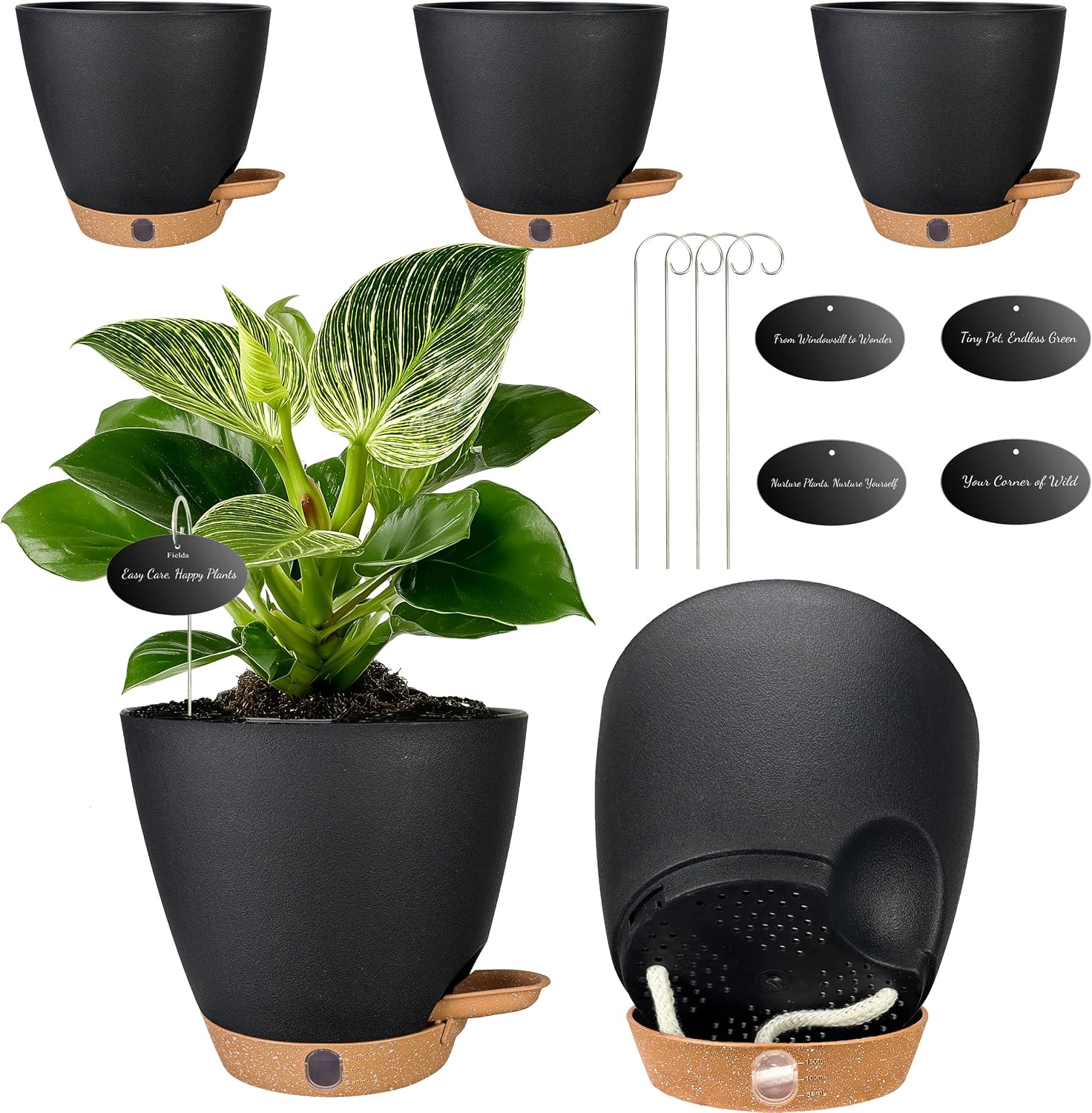 6" Self Watering Pots for Indoor Plants(5-Pack), Small Plastic Planters