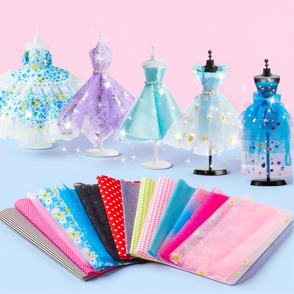 Klever Kits 400+PCS Fashion Design Crafts for Kids, Art and Crafts, DIY Sewing Kits with 3 Mannequins for Girls Aged 8-12, Toys for Kids, Birthday Presents, Doll Clothes