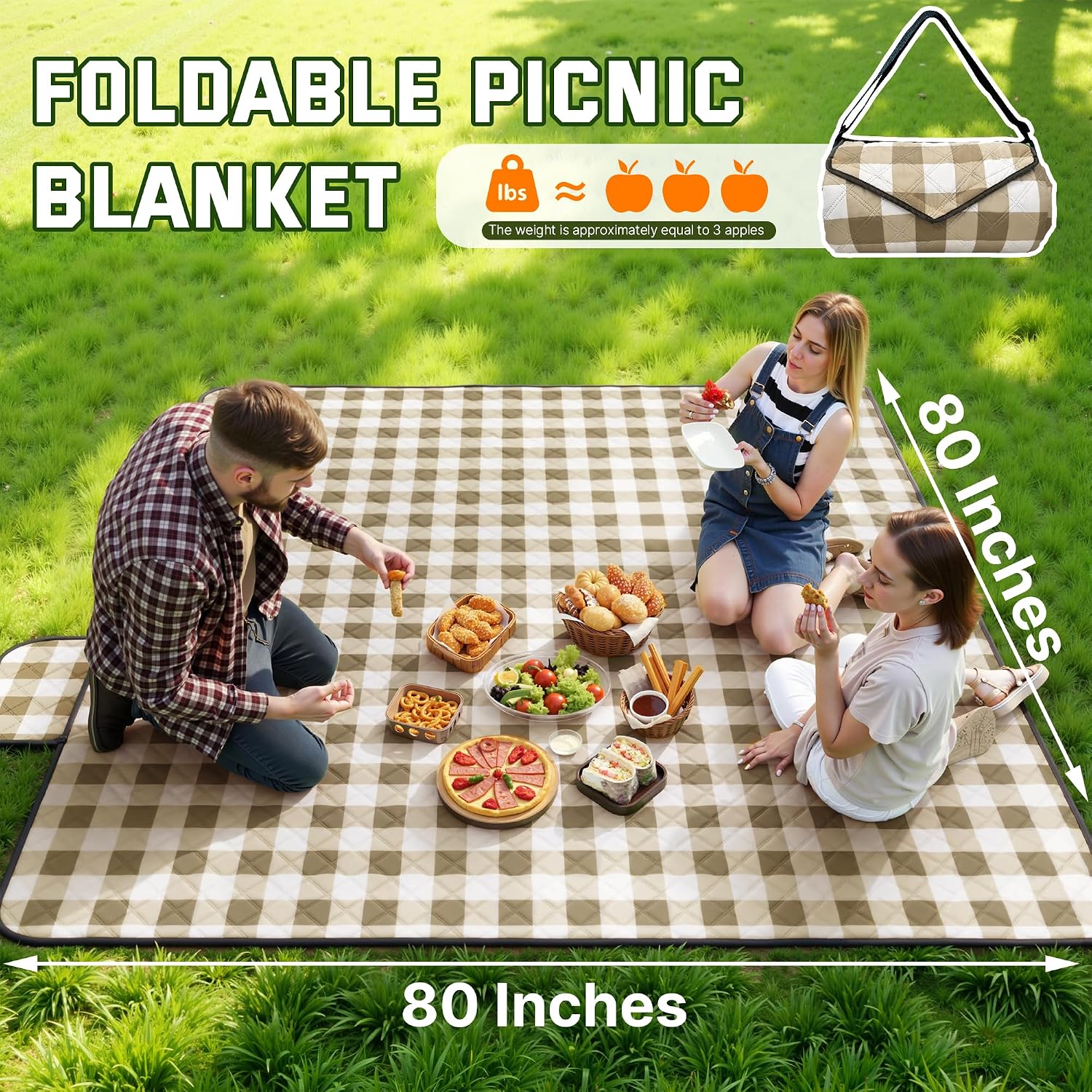TigeJoy Extra Large Picnic Blanket Waterproof Beach Blanket 80''x80''