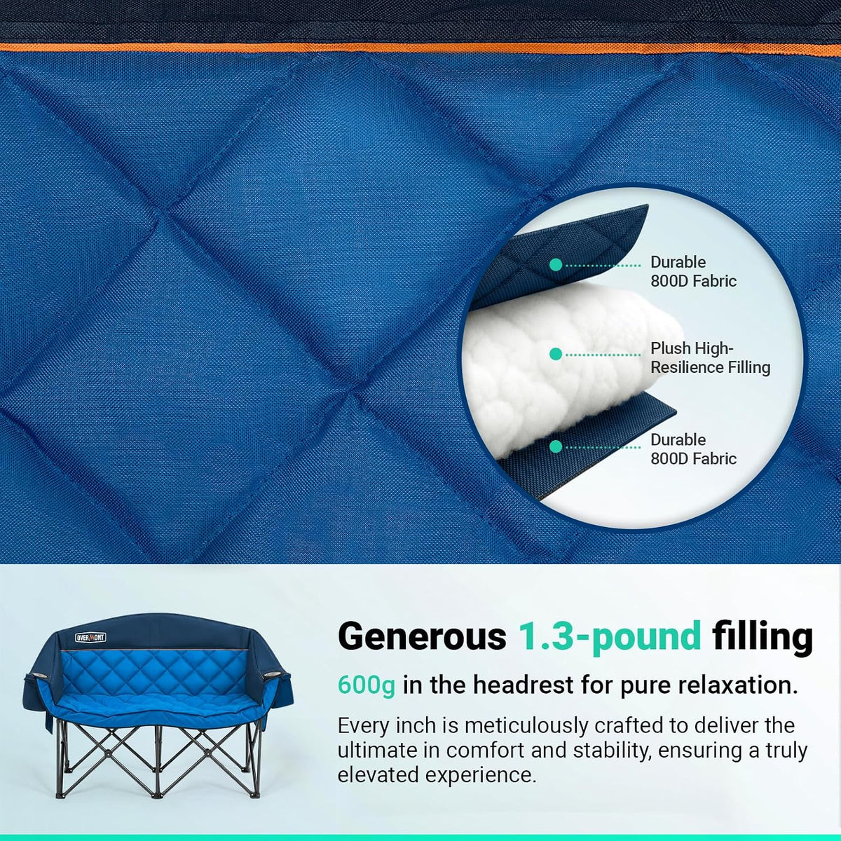 Overmont Oversized Double Camping Chair - Portable Folding with Cooler Bag
