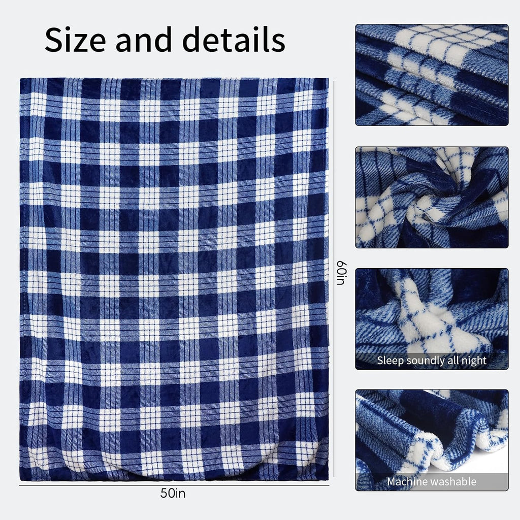 Flannel Fleece Plaid Throw Blanket with Checkerboard Grid Pattern for Bed Couch Large Soft Blanket Winter Warm Lightweight Throw(Dark Blue,50x60 Inch)