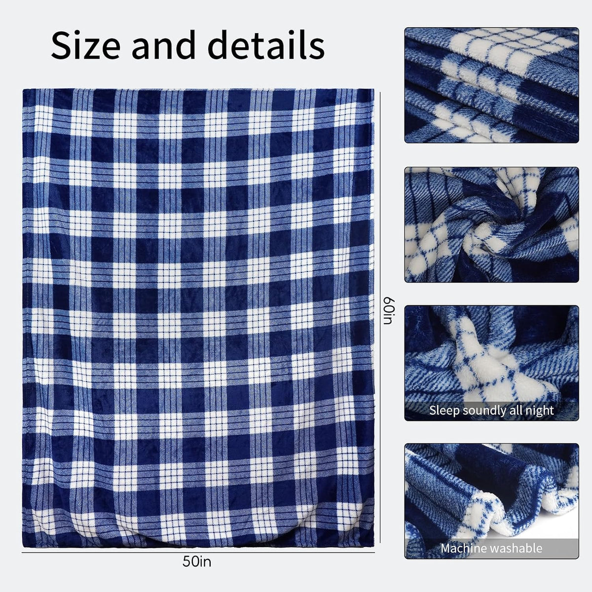 Flannel Fleece Plaid Throw Blanket with Checkerboard Grid Pattern for Bed Couch Large Soft Blanket Winter Warm Lightweight Throw(Dark Blue,50x60 Inch)