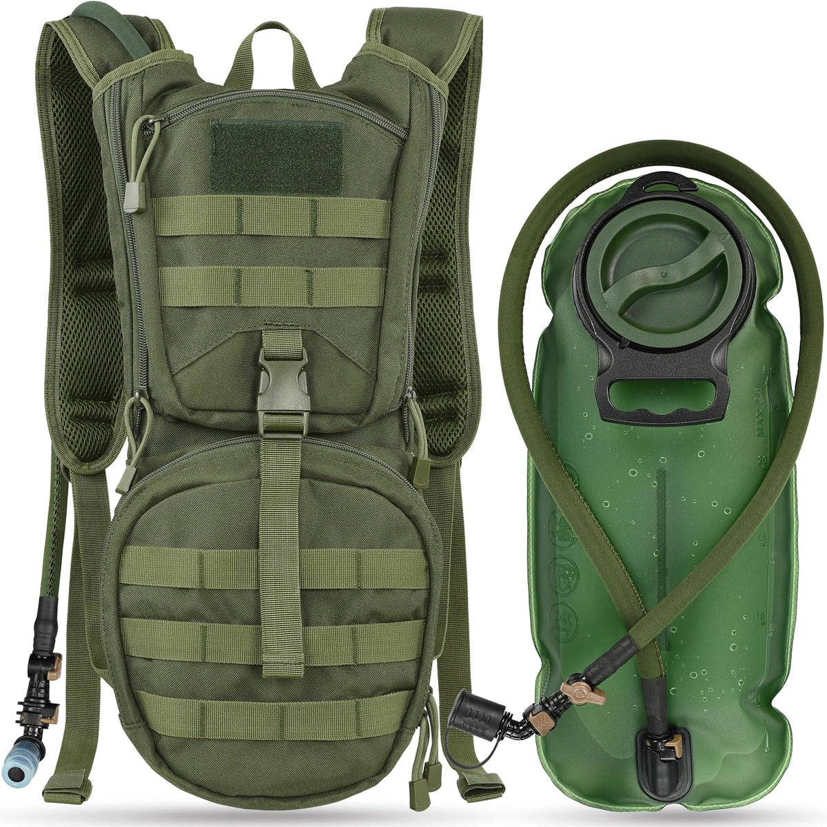 MARCHWAY Tactical Molle Hydration Pack Backpack with 3L TPU Water Bladder, Military Daypack for Cycling, Hiking, Running, Climbing, Hunting, Biking