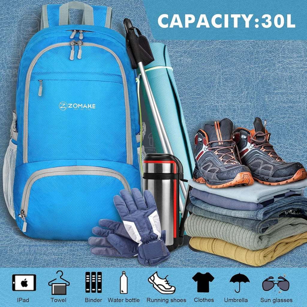 ZOMAKE Lightweight Packable Backpack 30L, Foldable Travel Hiking Daypack