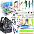 Fishing Backpack with Tackle Boxes and Rod Holder, Fish Lure Kit and Tool