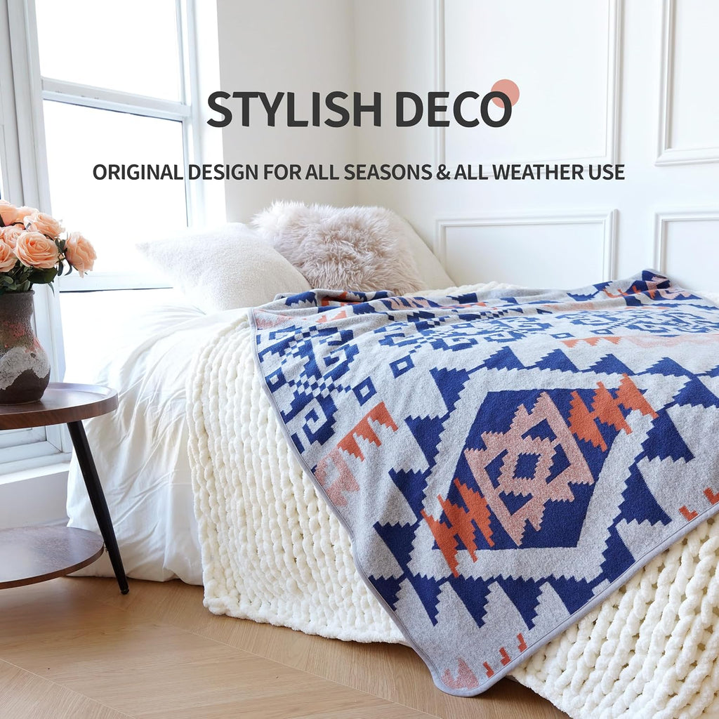 ACUSHLA Merino Wool Camp Blanket - Warm Thick Washable Large Outdoor Camping Sleeping Throw Blanket All Weather, Aztec Grey 79X63