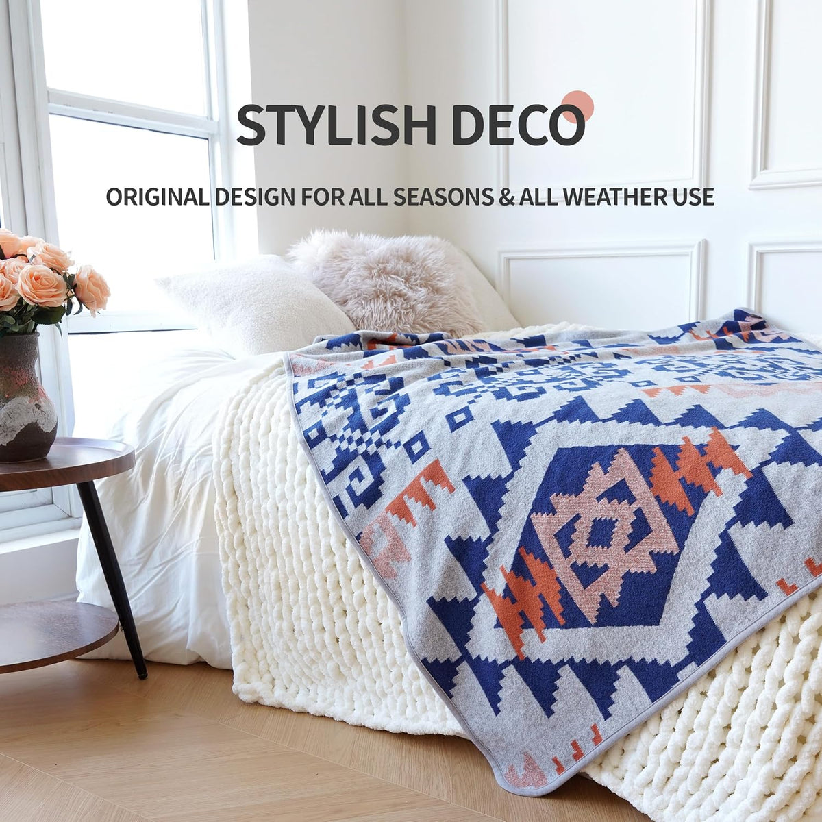 ACUSHLA Merino Wool Camp Blanket - Warm Thick Washable Large Outdoor Camping Sleeping Throw Blanket All Weather, Aztec Grey 79X63