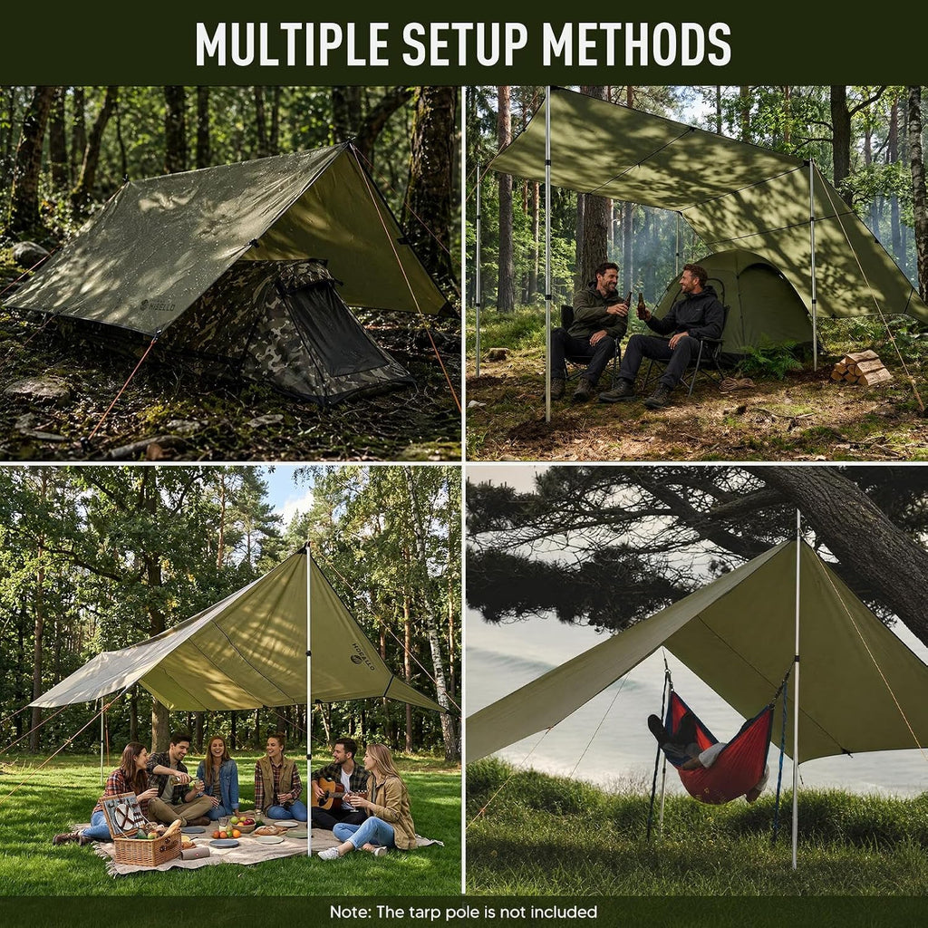 17x10 FT Large Camping Tarp Waterproof, Lightweight PU6000mm Rain Fly, UPF 100+ Sun Protection Camping Canopy & Tent Cover for Outdoor Camping, Picnic, Backpacking & Hammock (Note: Poles Not Included)