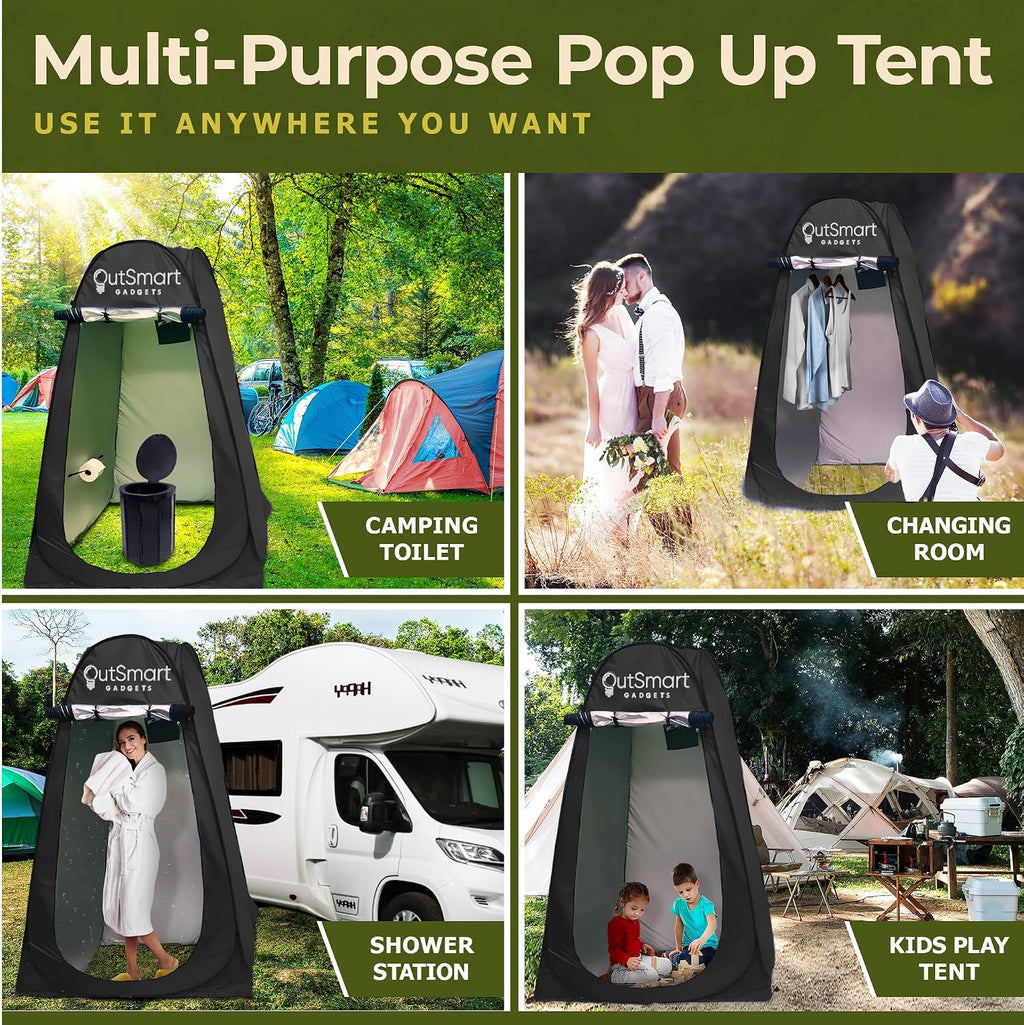 Outsmart Gadgets Outdoor Portable Toilet Set for Adults with Camping Night Lantern, Folding XL Toilet, Pop Up Privacy Tent and Carry Bags, Multipurpose Potty, Washable and Foldable for RV Travel