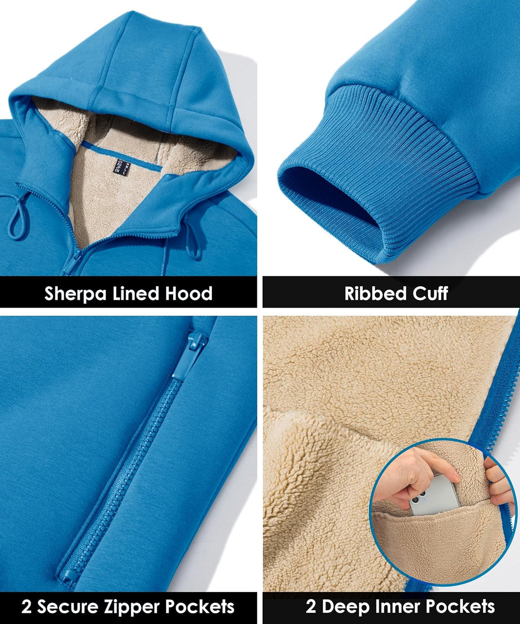 Boladeci Men's Sherpa Fleece Lined Hoodie Zip Up Heavyweight Winter Jacket