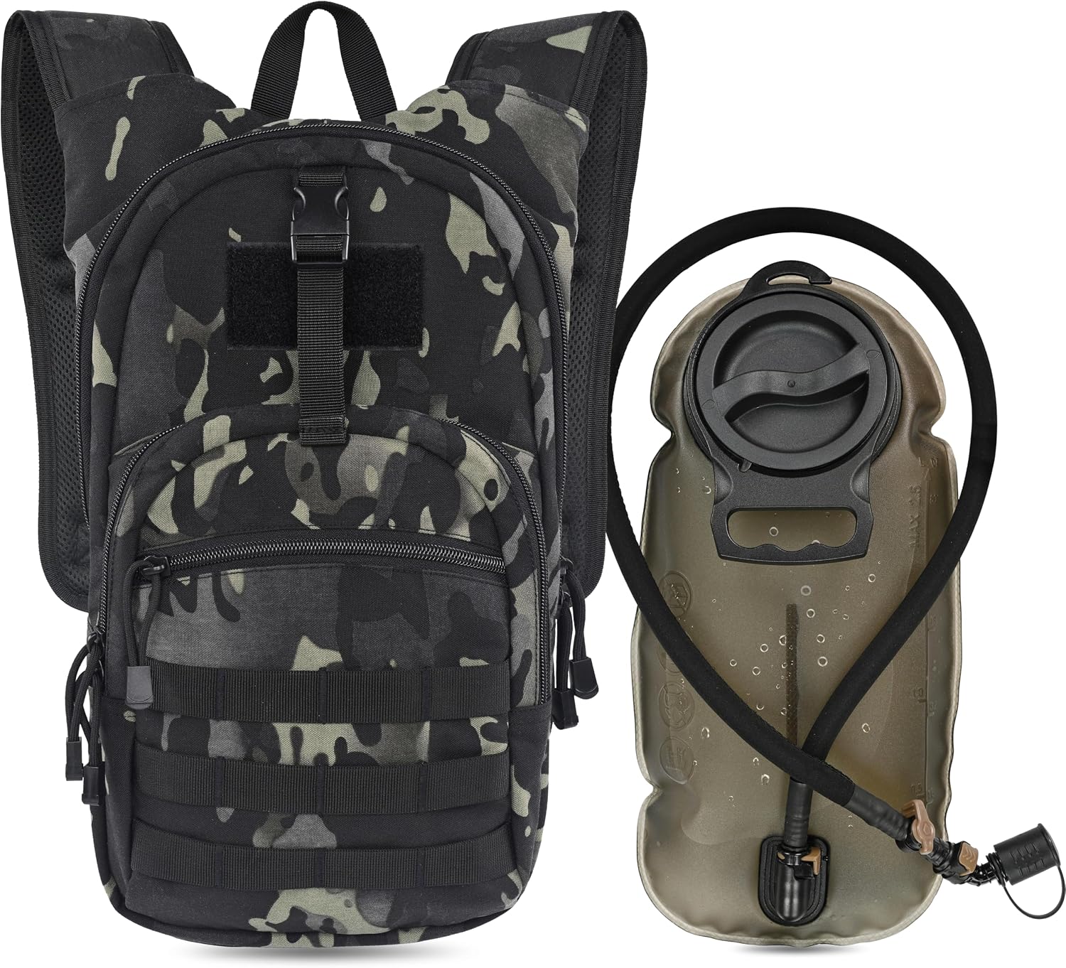 MARCHWAY Tactical Molle Hydration Pack with 2.5L TPU Water Bladder, Low-Profile Organized Military Backpack for Hiking, Cycling, Backpacking, Hunting, Running